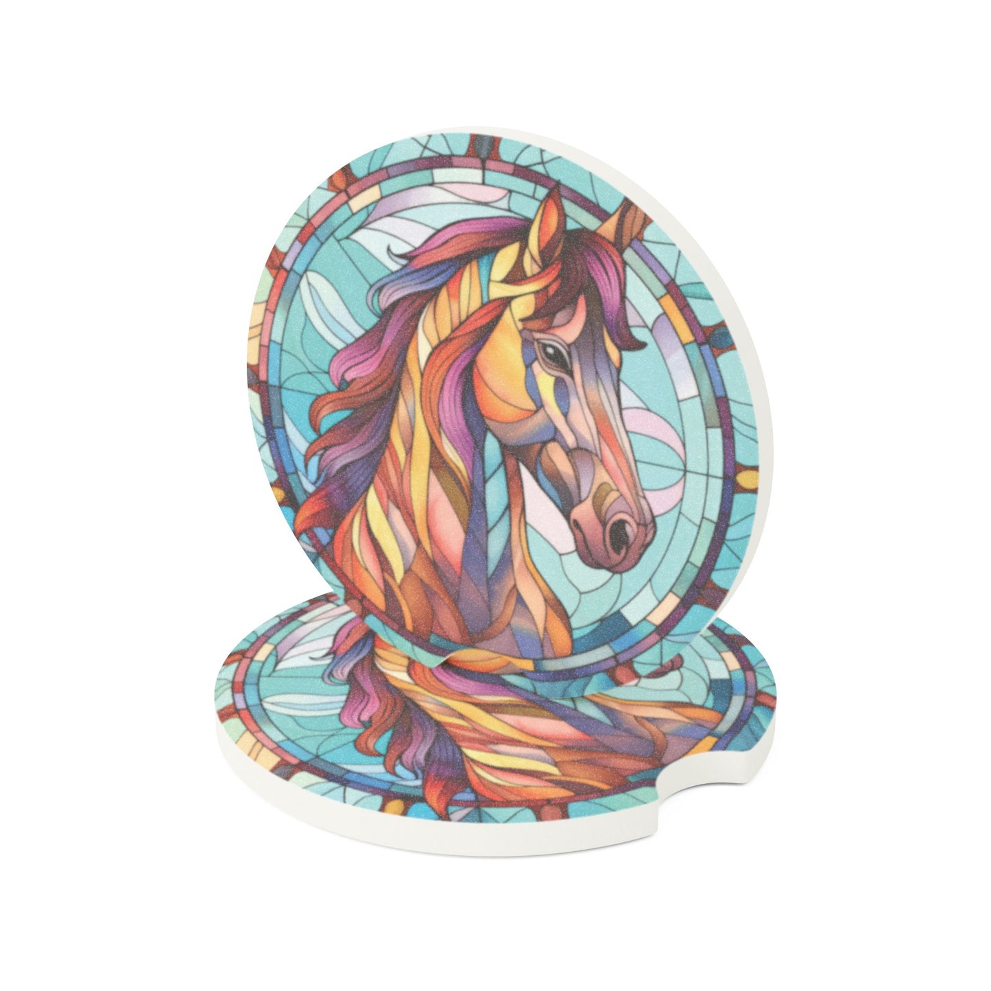 Horse Stained Glass Soapstone Car Coaster — Decorative Cup Coaster