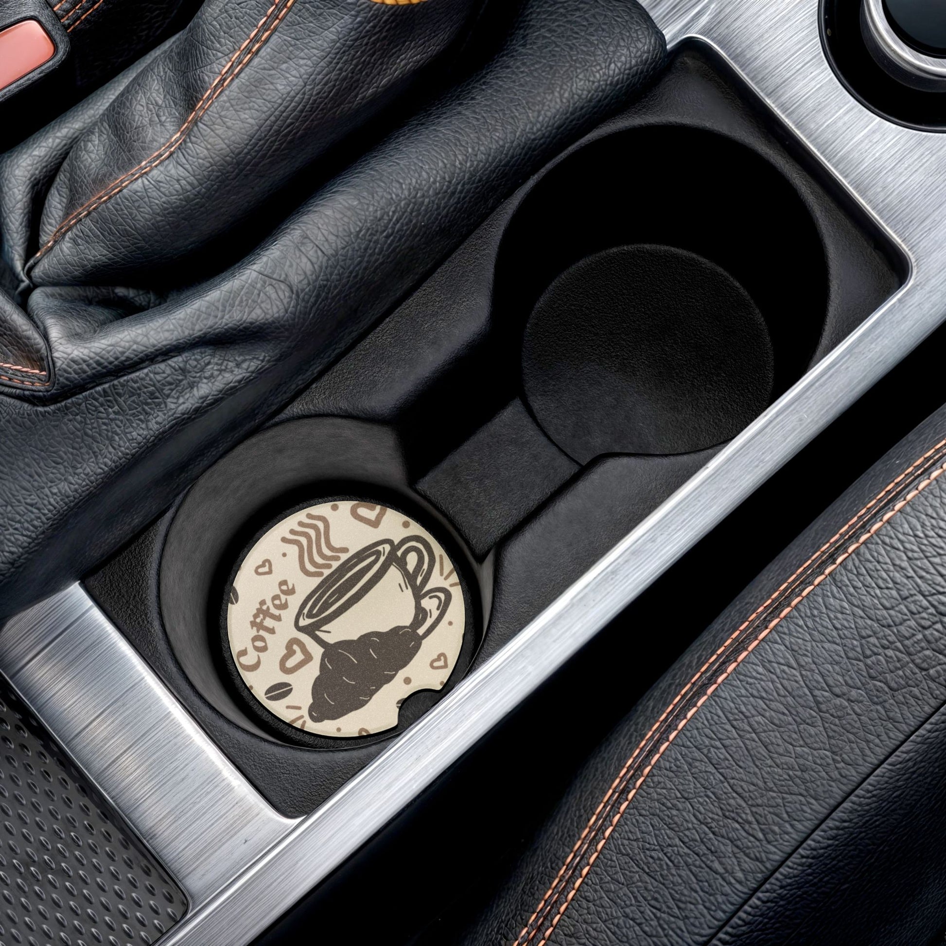 Coffee Lovers Soapstone Car Coaster — Cup & Beans Car Drink Holder Protector