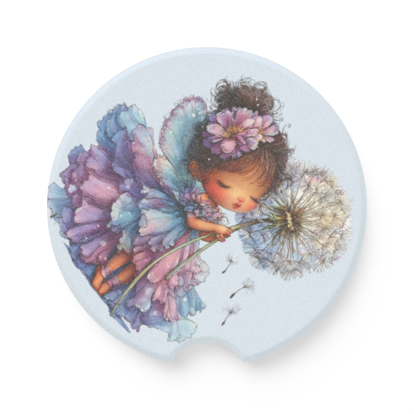 Soapstone Car Coaster — Whimsical Fairy Girl Dandelion Design