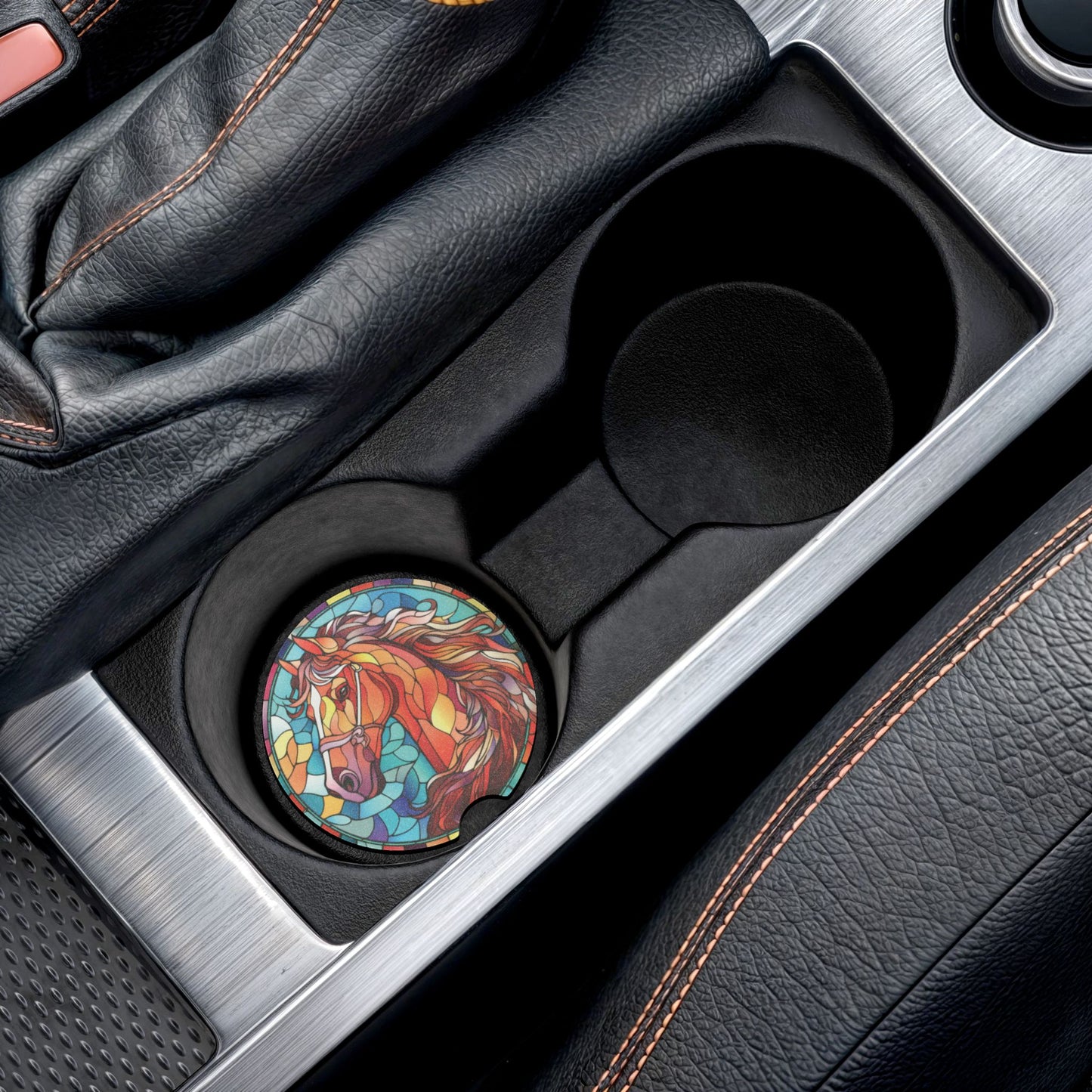 Stained Glass Horse Soapstone Car Coaster — Colorful Equestrian Drink Coaster
