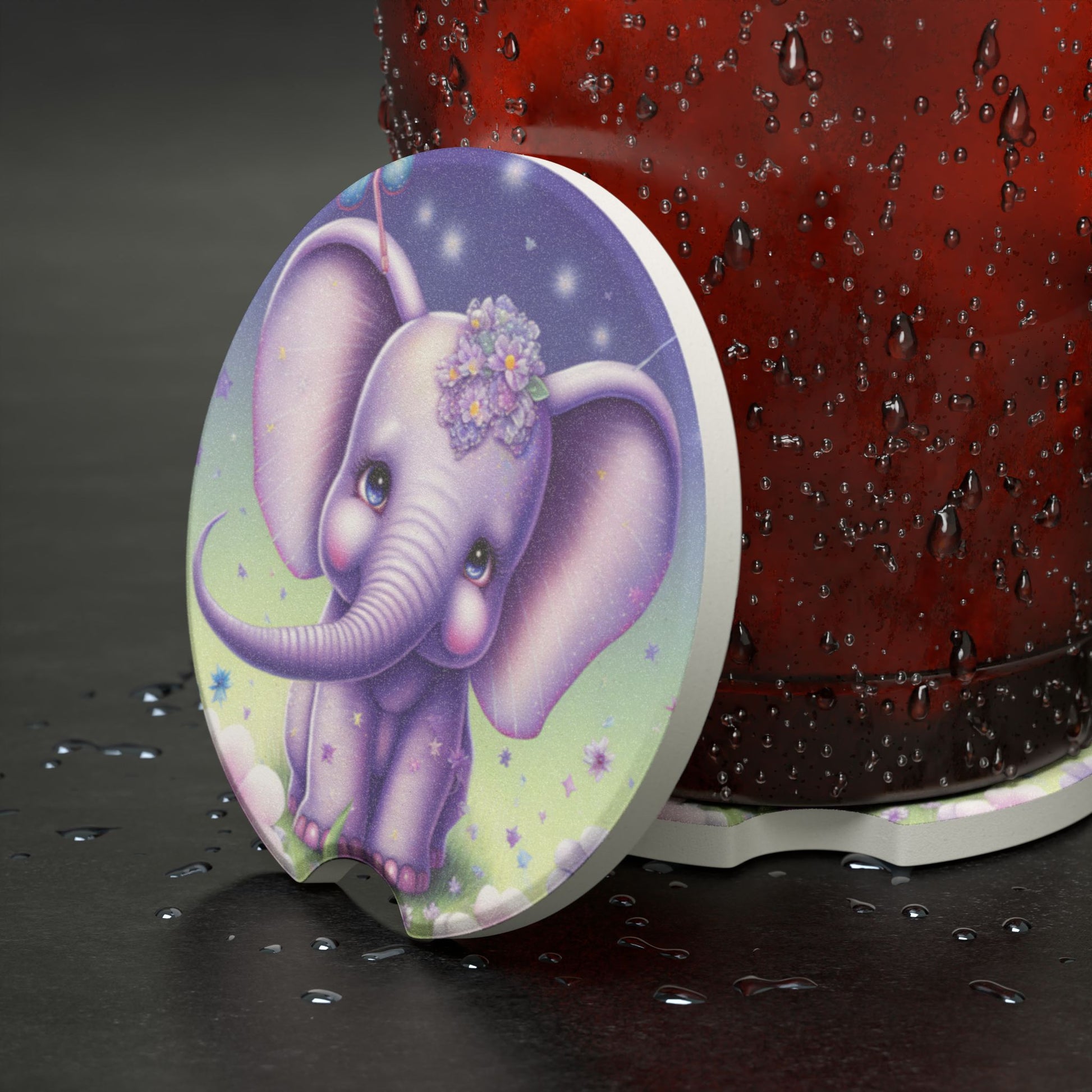 Cute Purple Elephant Soapstone Car Coaster — Baby Elephant Car Coaster