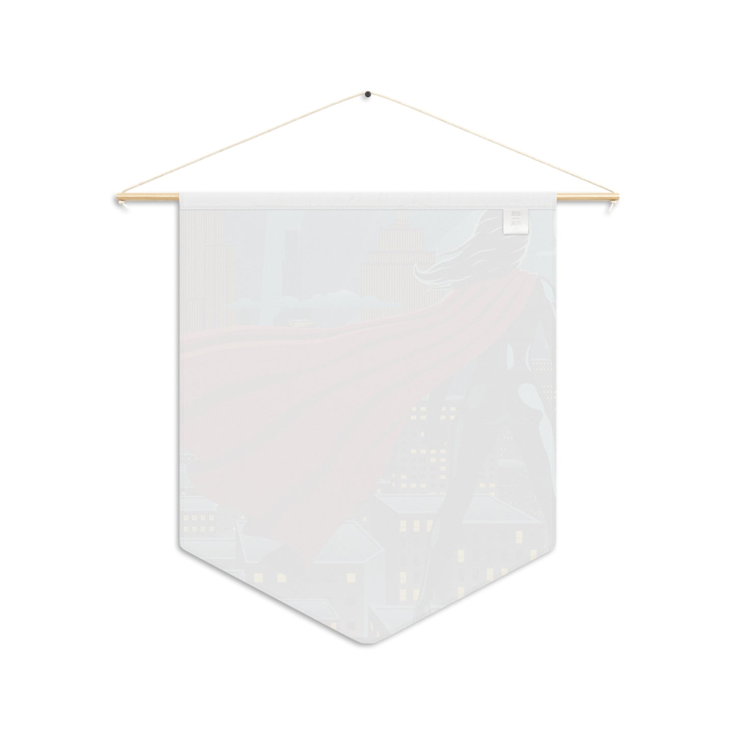 Female Superhero Cityscape Pennant — Red Cape Wall Banner for Kids' Room & Nerdy Decor