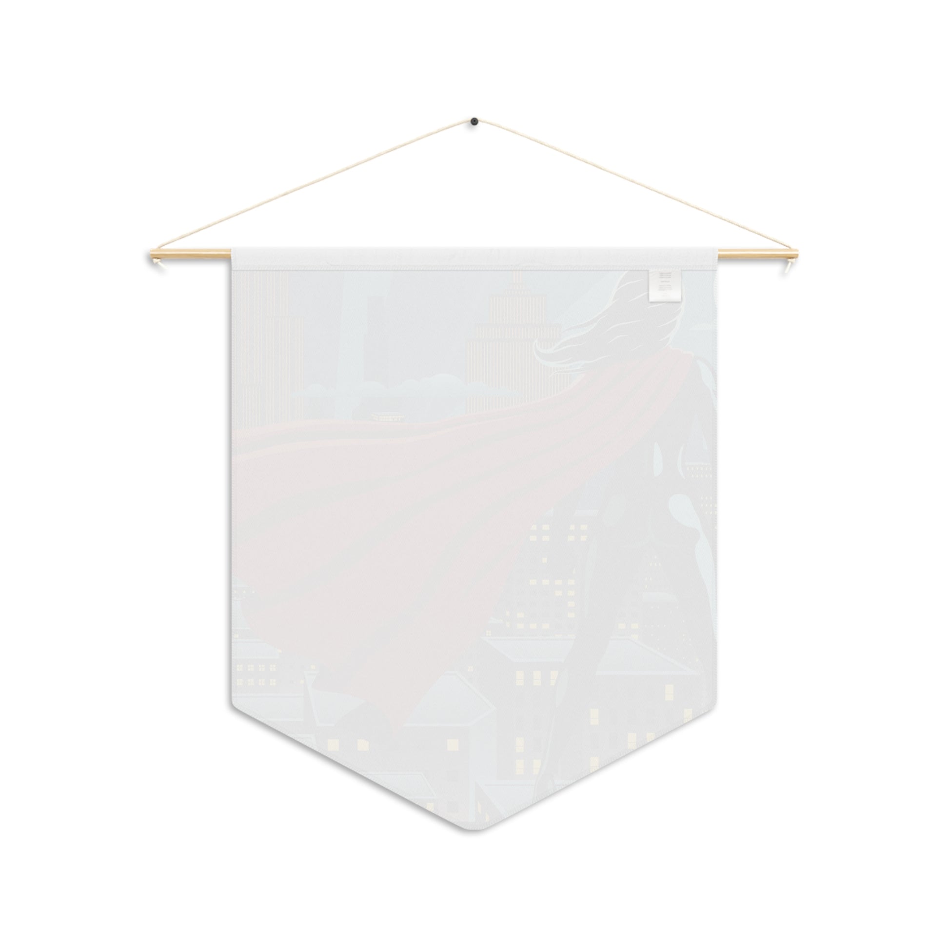 Female Superhero Cityscape Pennant — Red Cape Wall Banner for Kids' Room & Nerdy Decor
