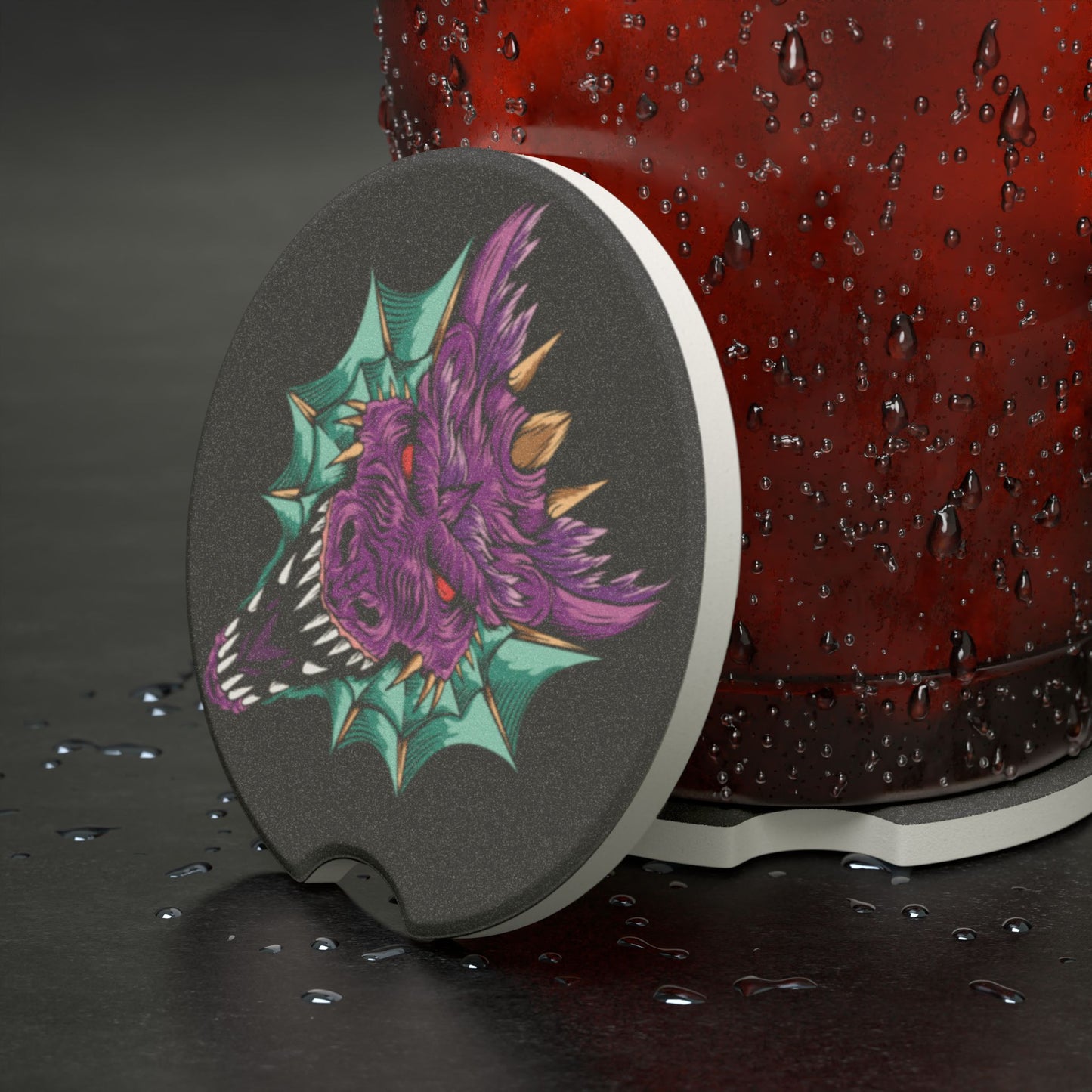 Soapstone Car Coaster — Neon Dragon Head Car Cup Holder Coaster