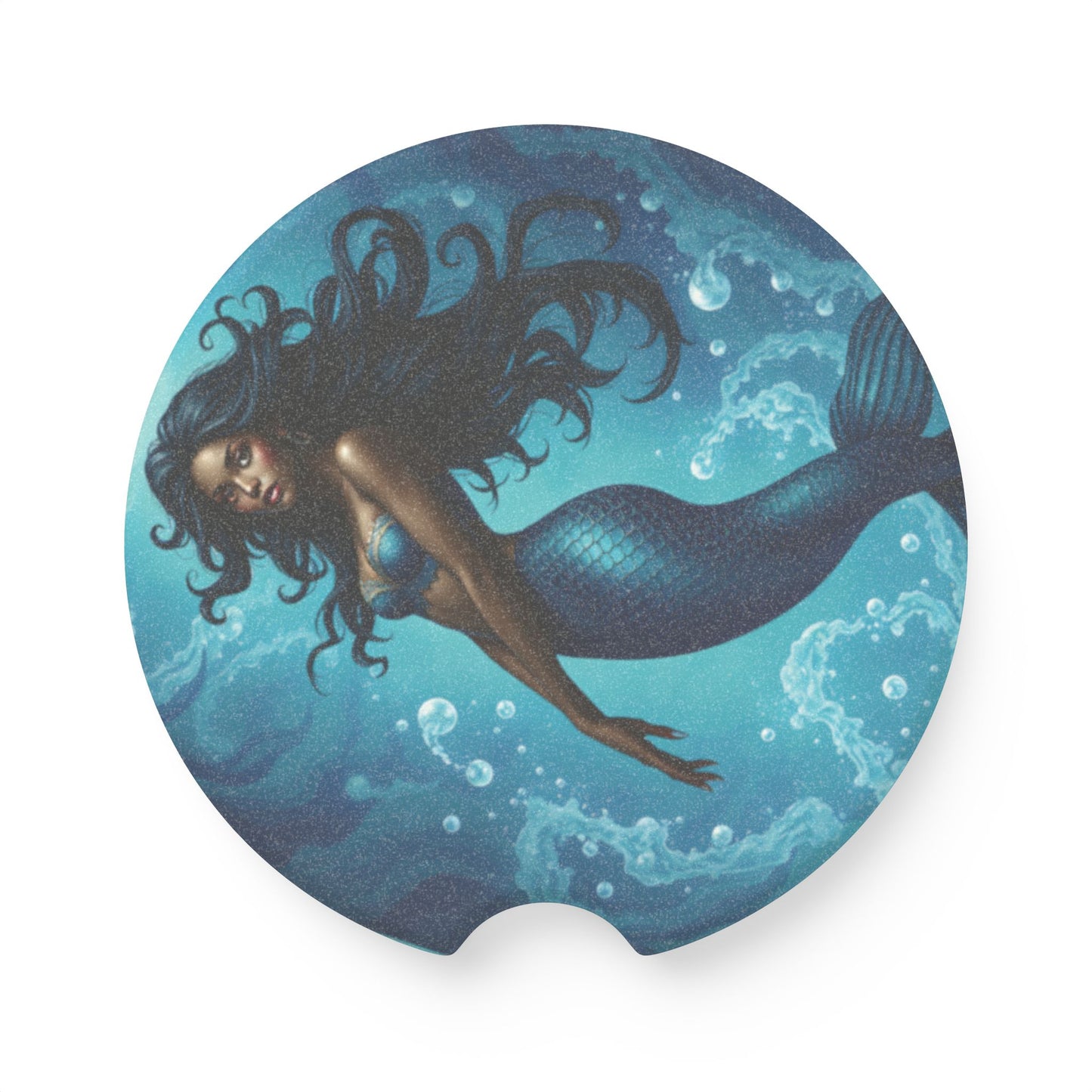 Mermaid Car Coaster — Blue Sea Soapstone Drink Holder for Cupholders