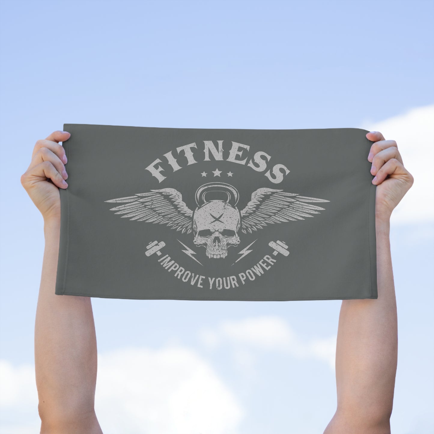 Fitness Towel — 'Improve Your Power' Skull & Kettlebell Gym Towel (11x18)