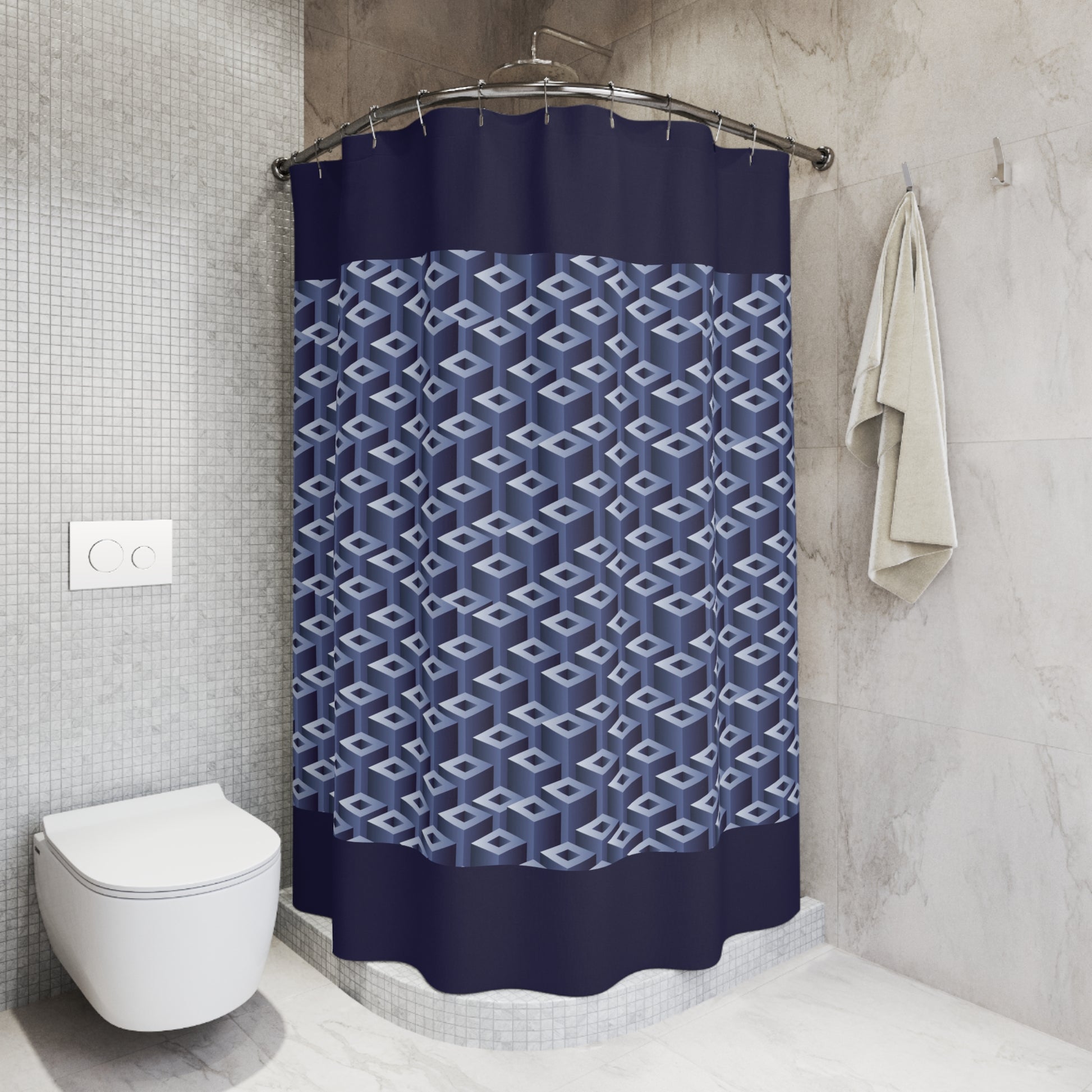 Blue Geometric 3D Look Shower Curtain