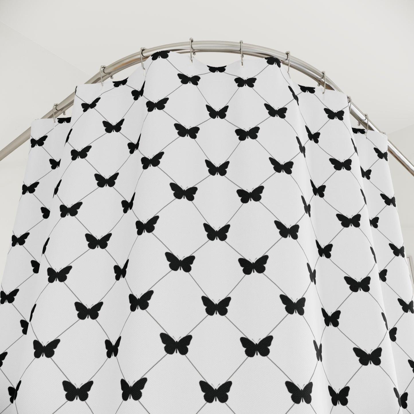 Butterfly Lattice Shower Curtain — Black & White Minimalist Bath Decor