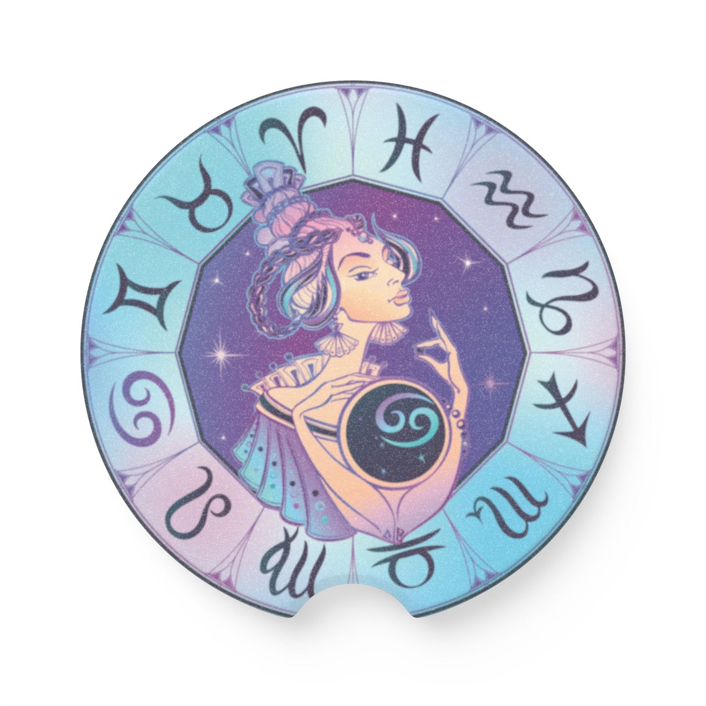 Zodiac Cancer Soapstone Car Coaster — Astrological Cancer Design