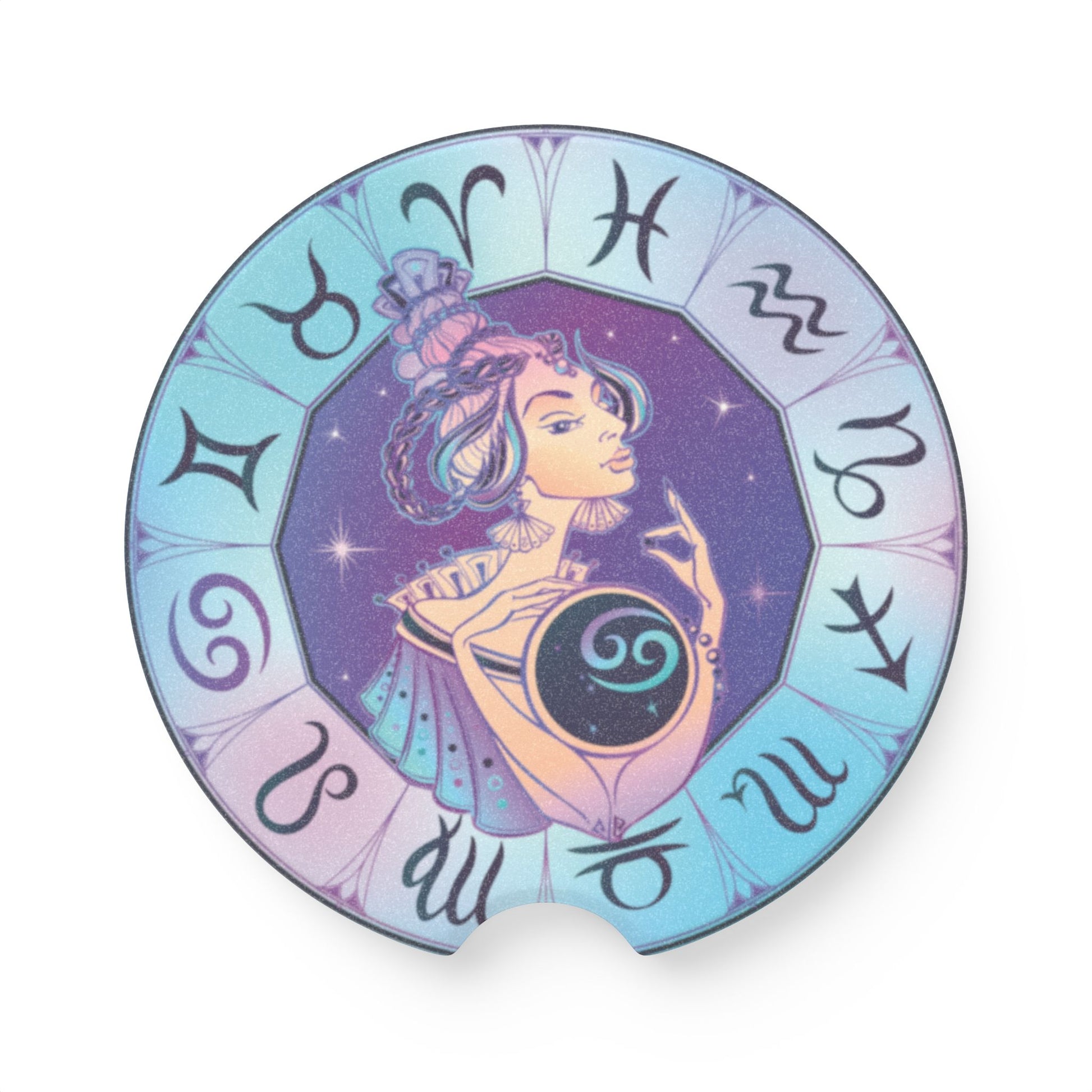 Zodiac Cancer Soapstone Car Coaster — Astrological Cancer Design