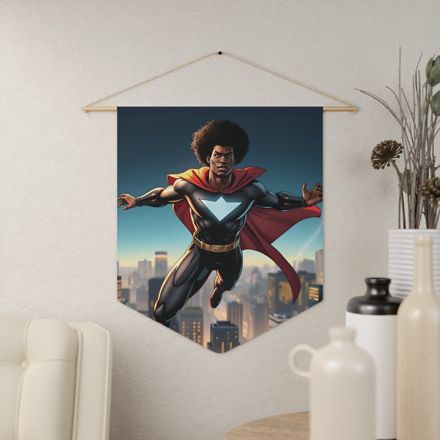 Superhero Flying Pennant — Black Hero Wall Banner