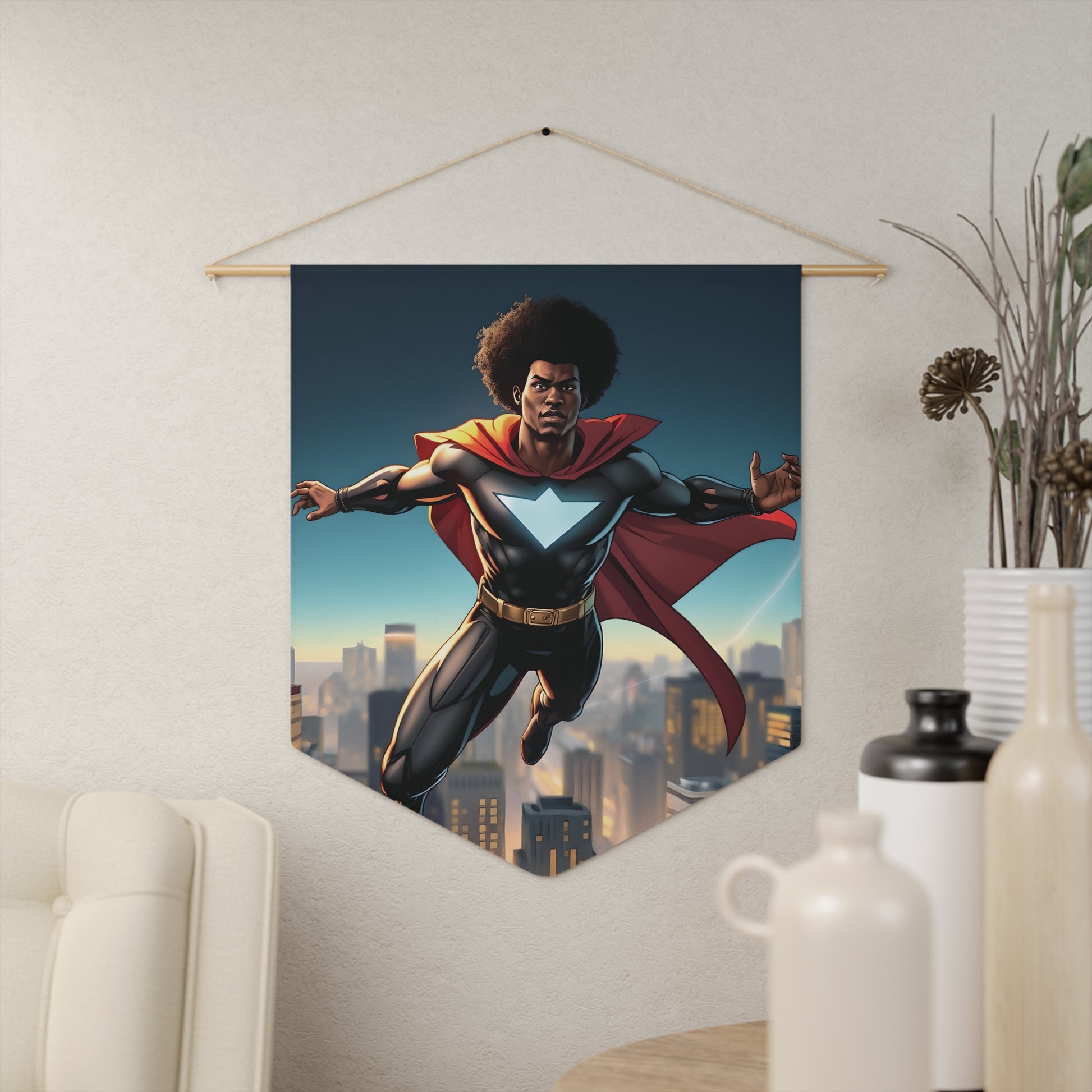Superhero Flying Pennant — Black Hero Wall Banner