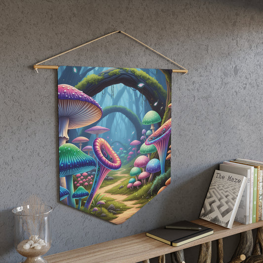 Fantasy Mushroom Forest Pennant - Colorful Psychedelic Wall Banner