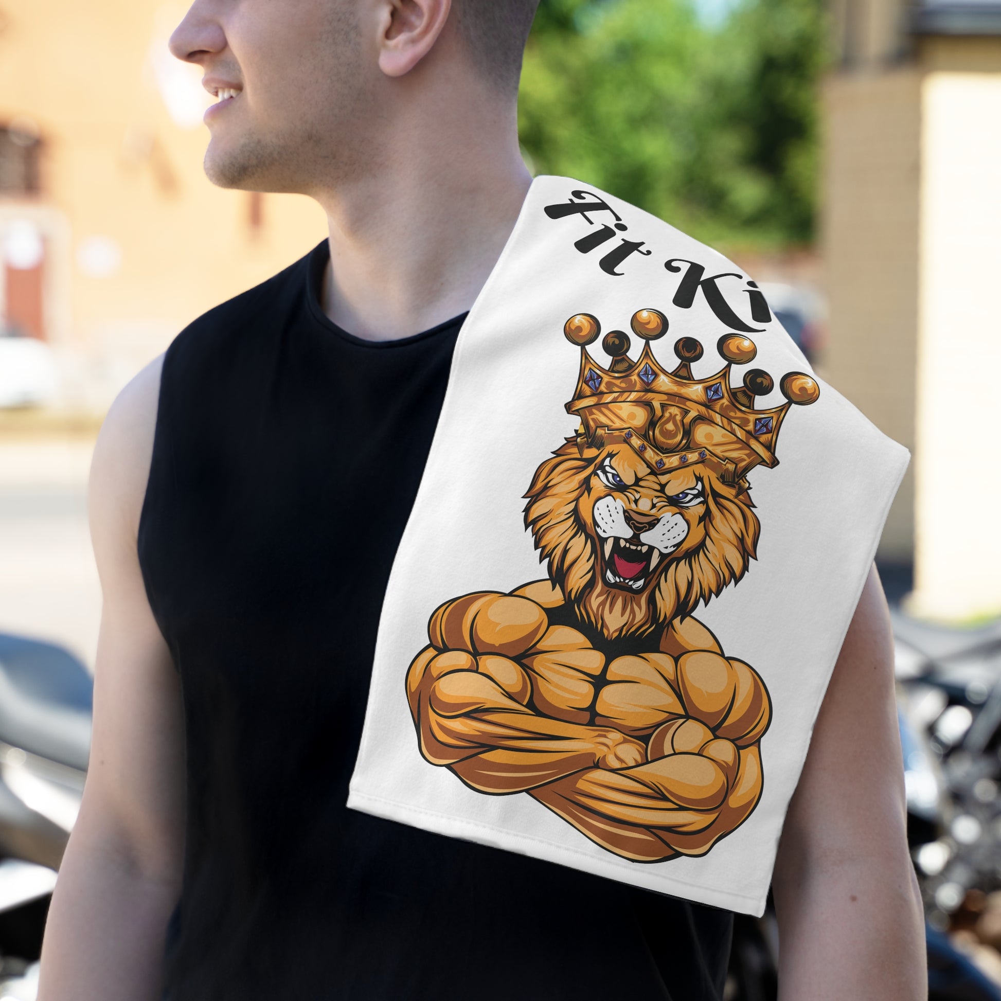Fit King Gym Towel — Muscled Crowned Lion Gym Towel (11x18)