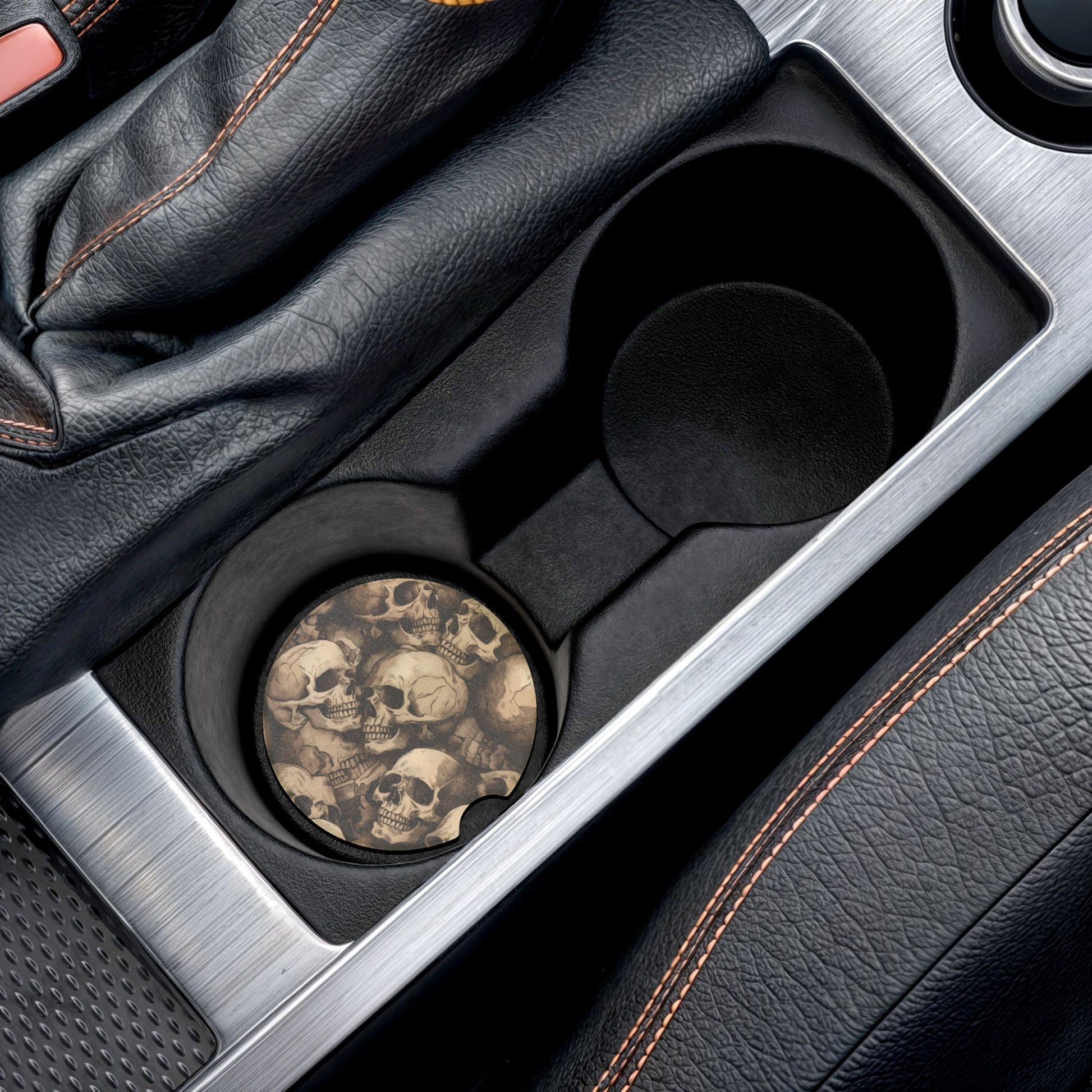 Skull Pattern Soapstone Car Coaster — Vintage Gothic Drink Holder