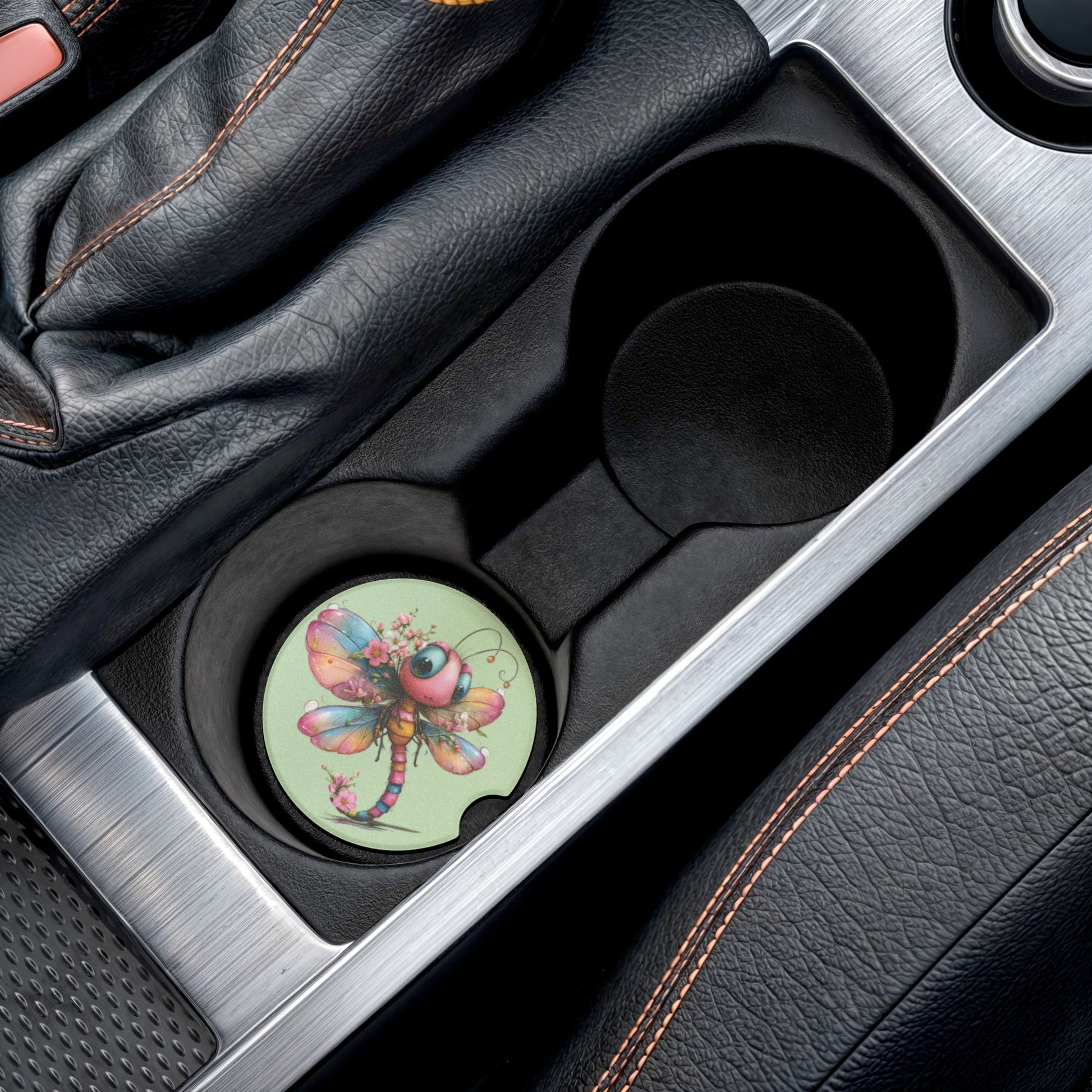 Soapstone Car Coaster — Cute And Colorful Dragonfly Car Cup Holder Coaster