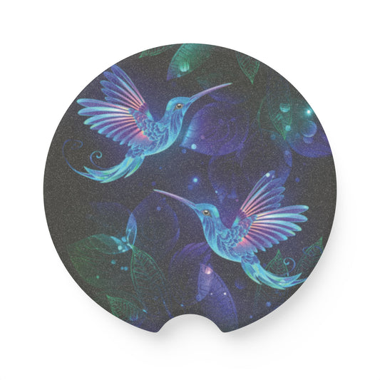 Hummingbird Galaxy Soapstone Car Coaster – Floral Night Sky Drink Holder Protector