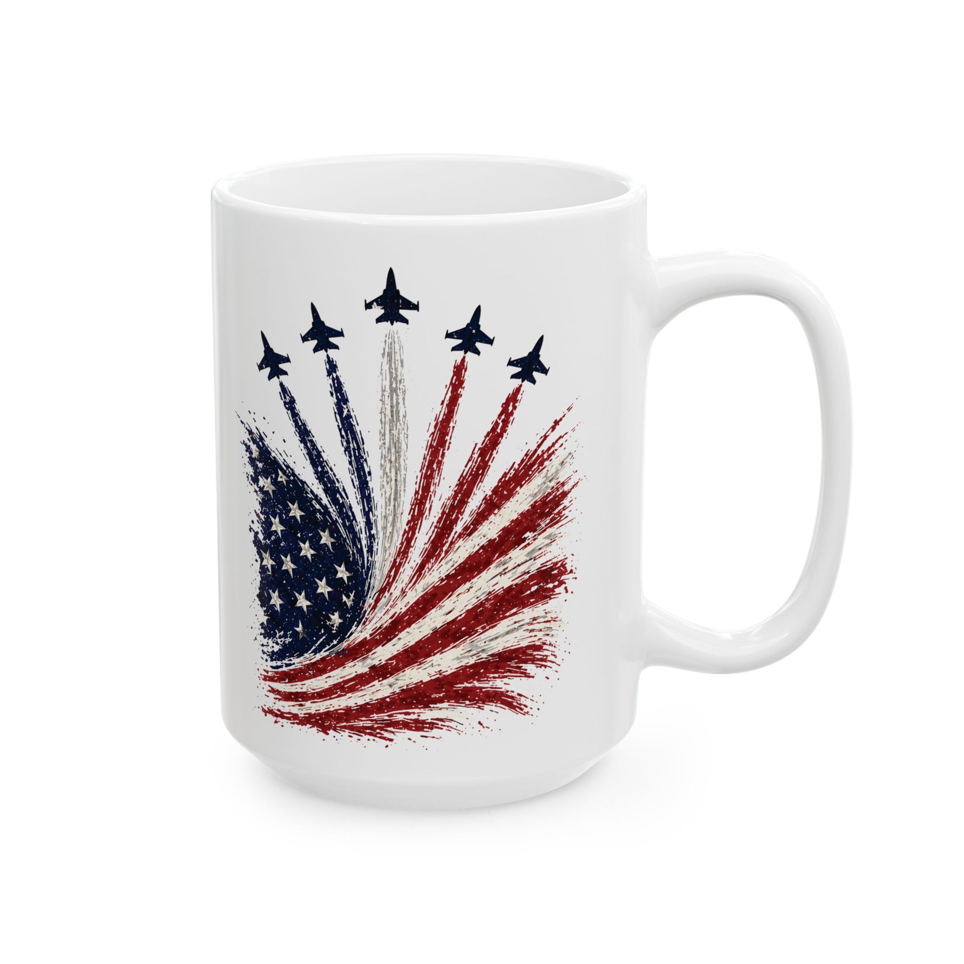 Patriotic Fighter jets Fireworks Mug – American Flag Explosion Coffee Cup (15oz)