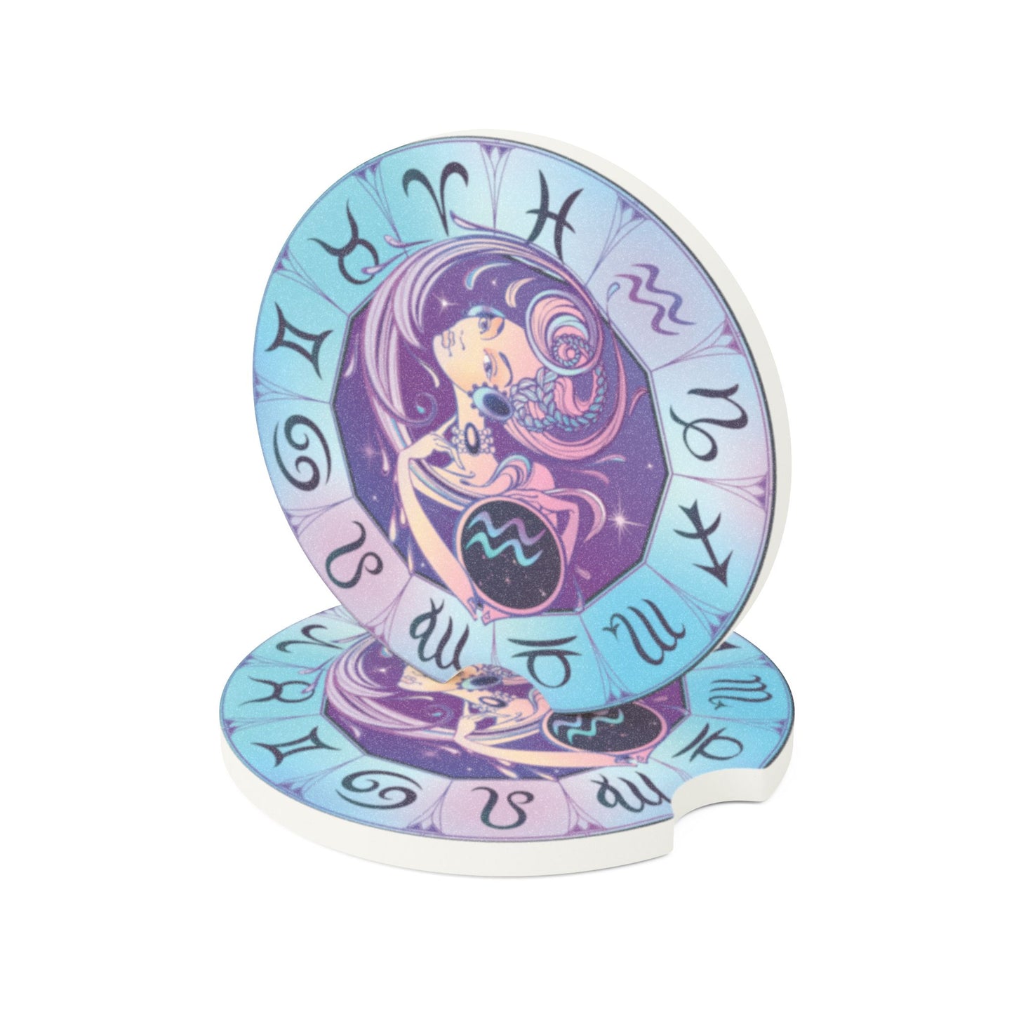 Astrology Zodiac Aquarius Soapstone Car Coaster — Aquarius Design