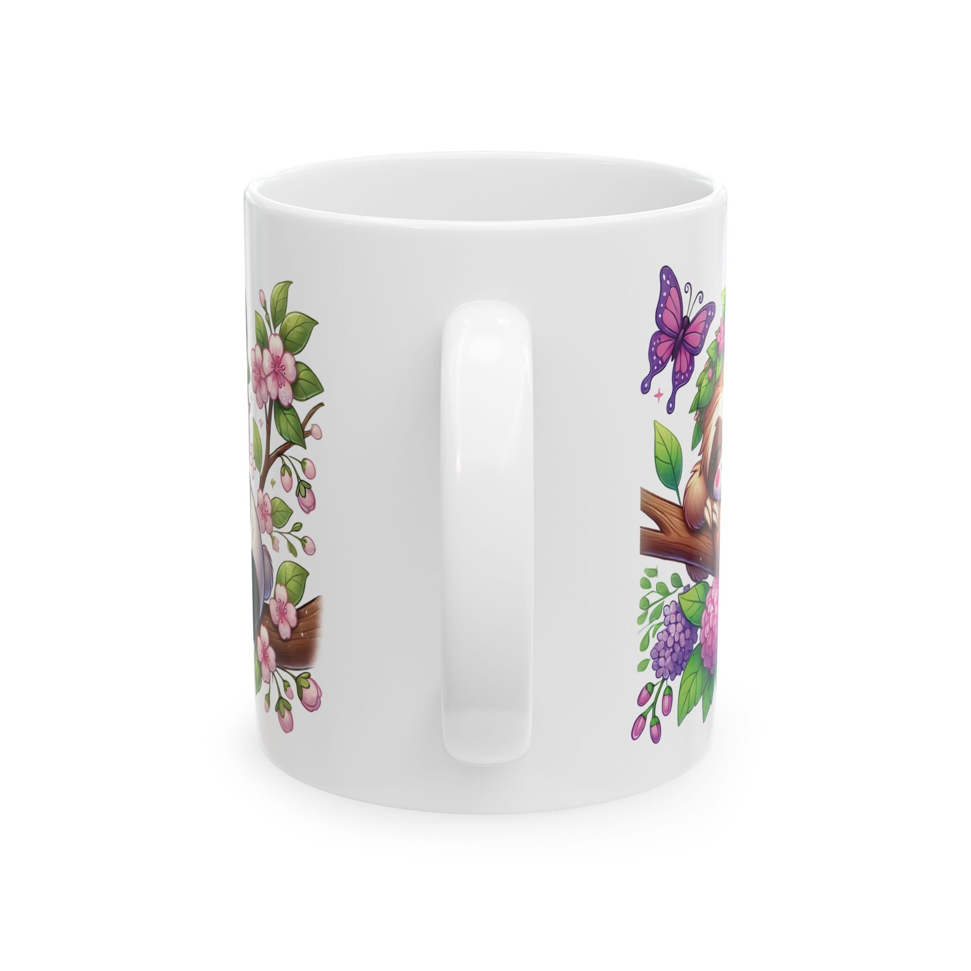 Floral Panda & Sloth Ceramic Mug — Cute Springtime Sleepy Animals (11oz)