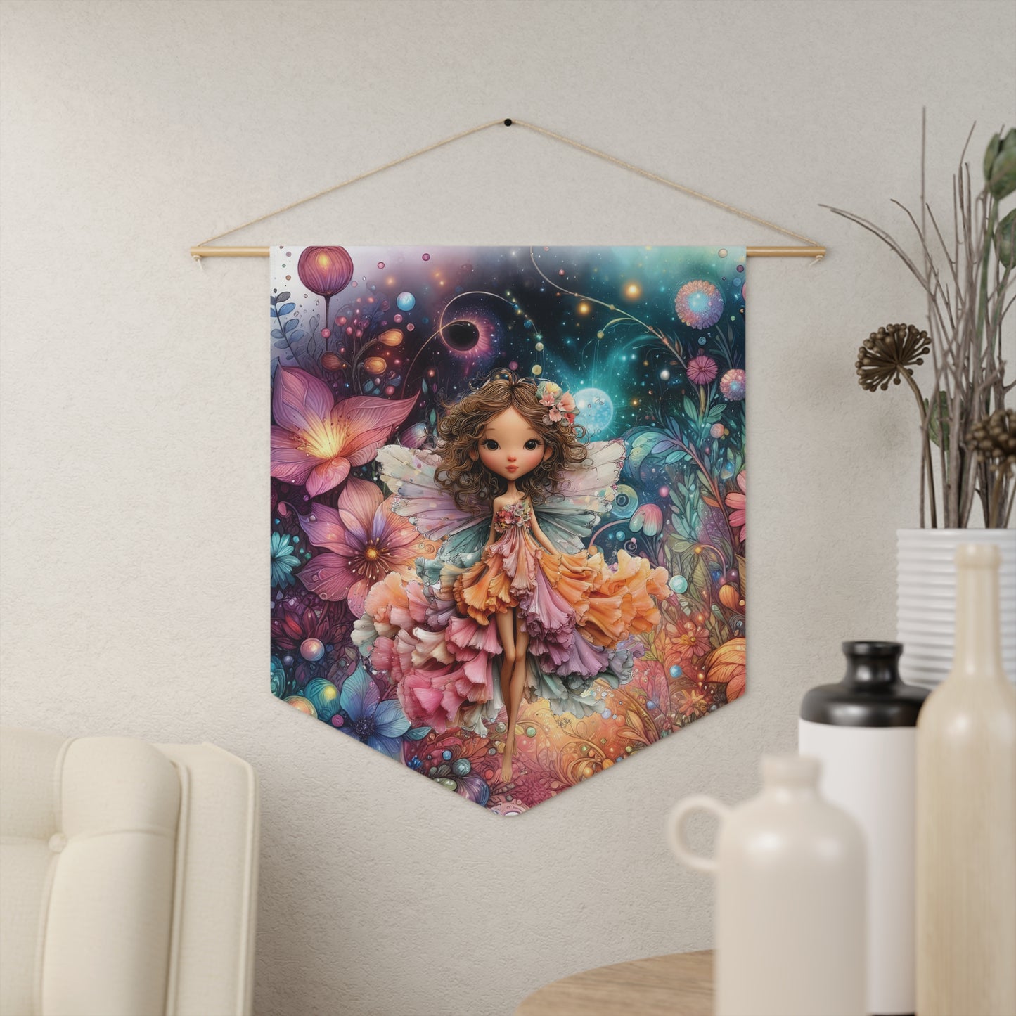 Whimsical Fairy Pennant Banner – Floral Magic Wall Hanging
