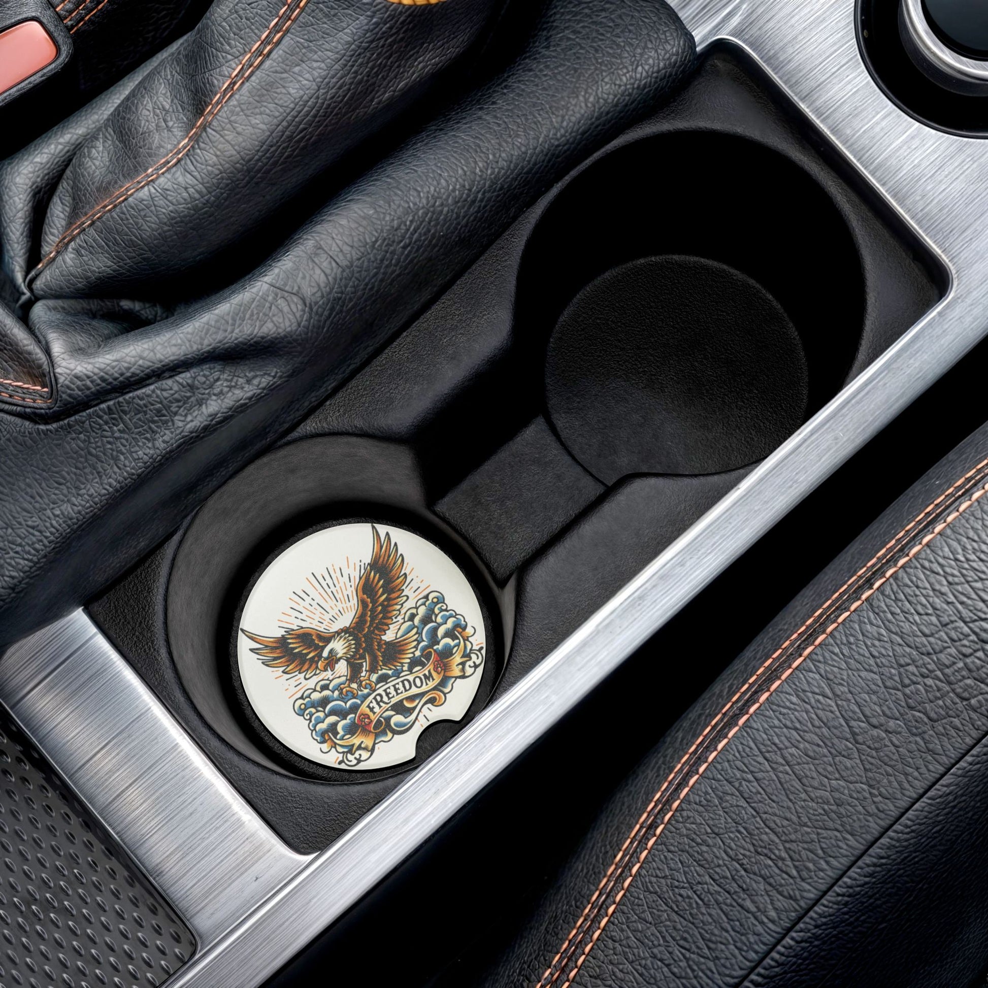 Freedom Eagle Soapstone Car Coaster — Patriotic Eagle Car Cup Holder Insert
