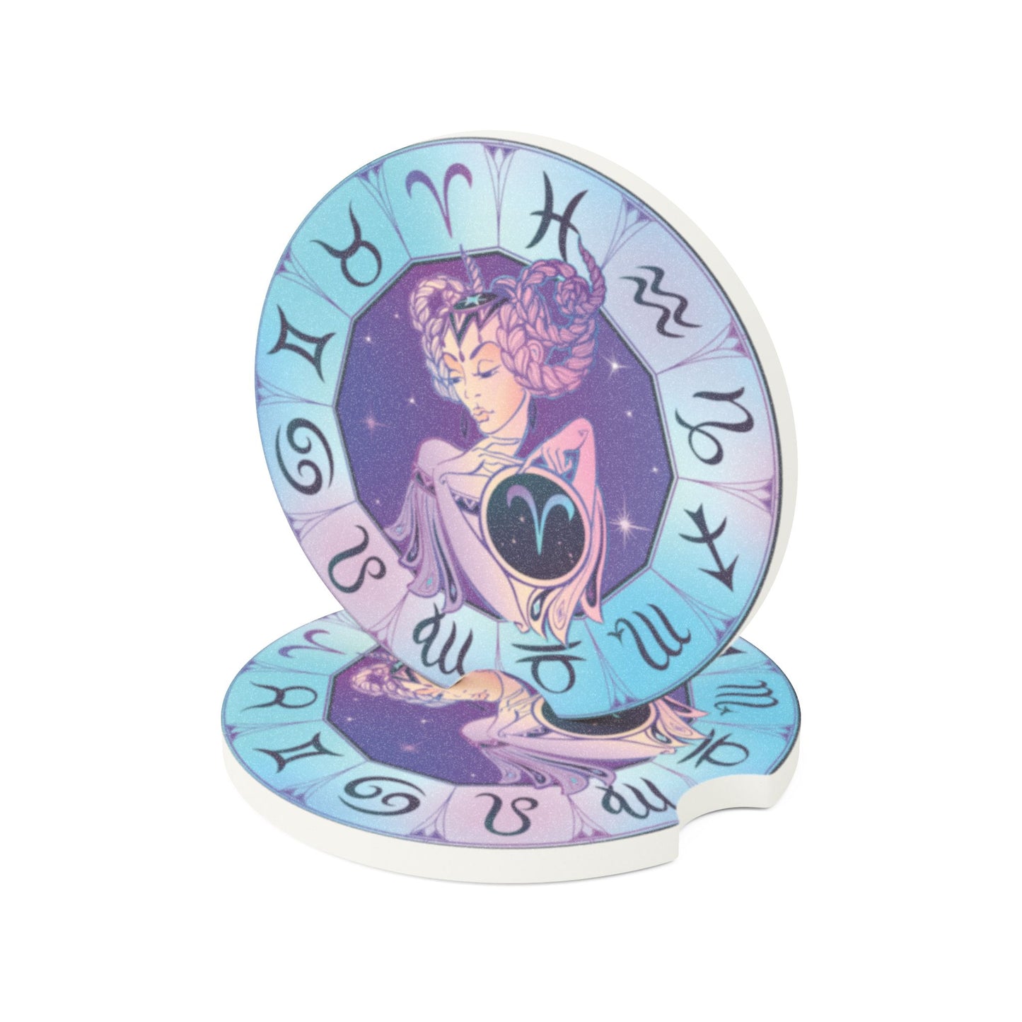 Zodiac Aries Soapstone Car Coaster — Astrological Horoscope Car Cup Holder Insert