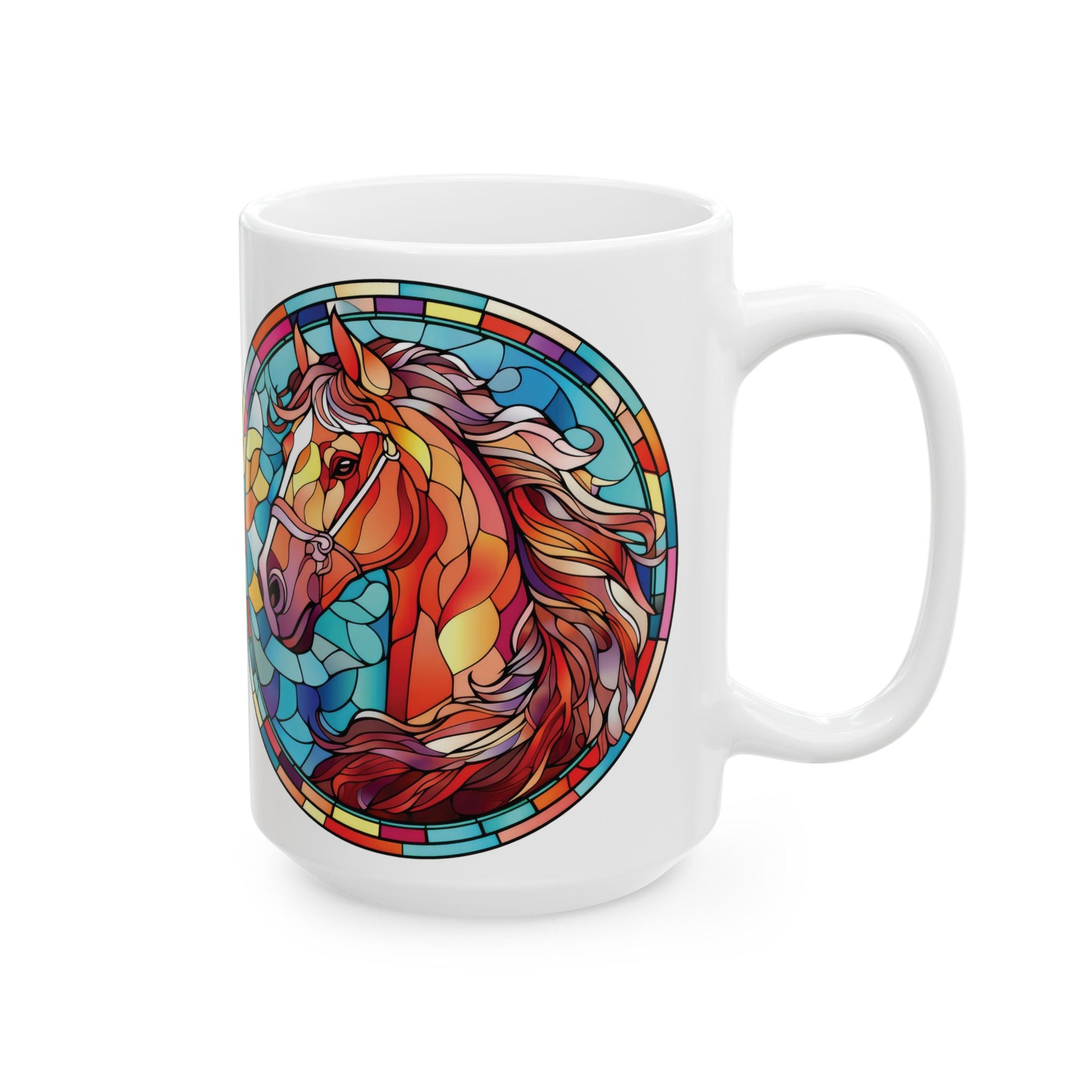 Stained Glass Horse Ceramic Mug – Colorful Equestrian Art Coffee Cup (15oz)