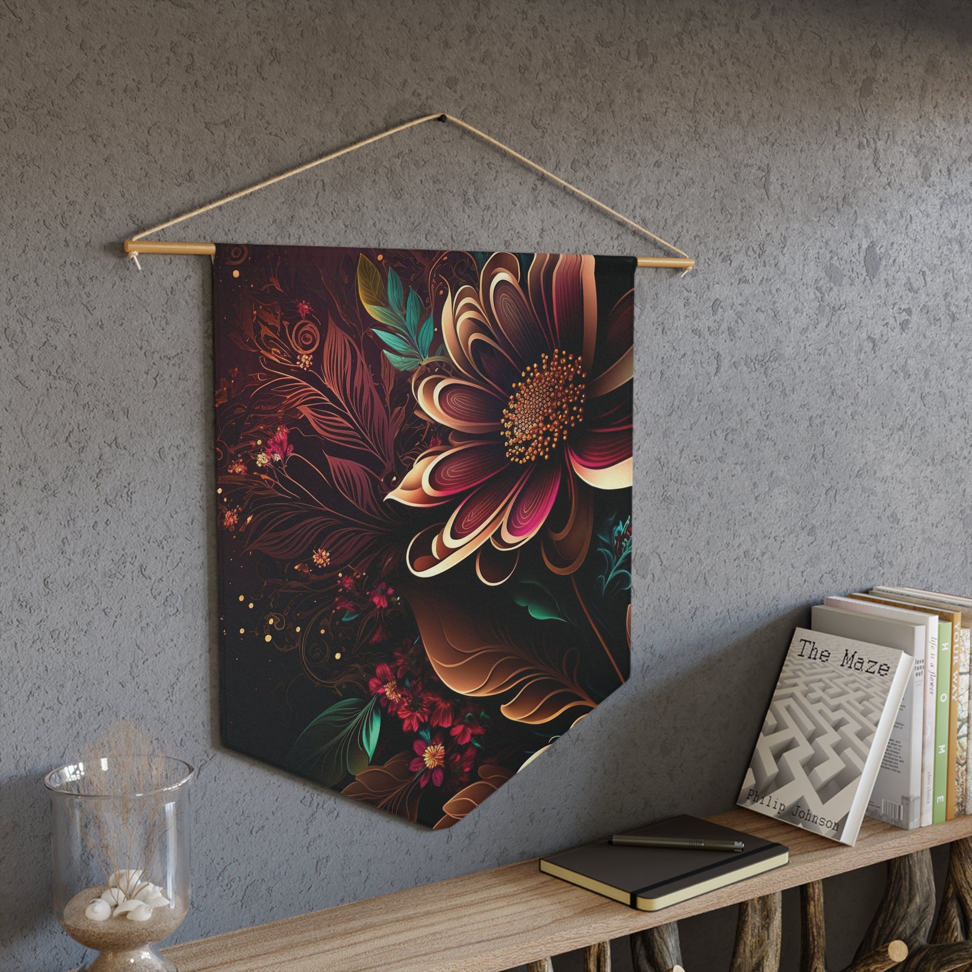 Autumn Bloom Pennant Wall Banner — Dark Floral Decorative Flag