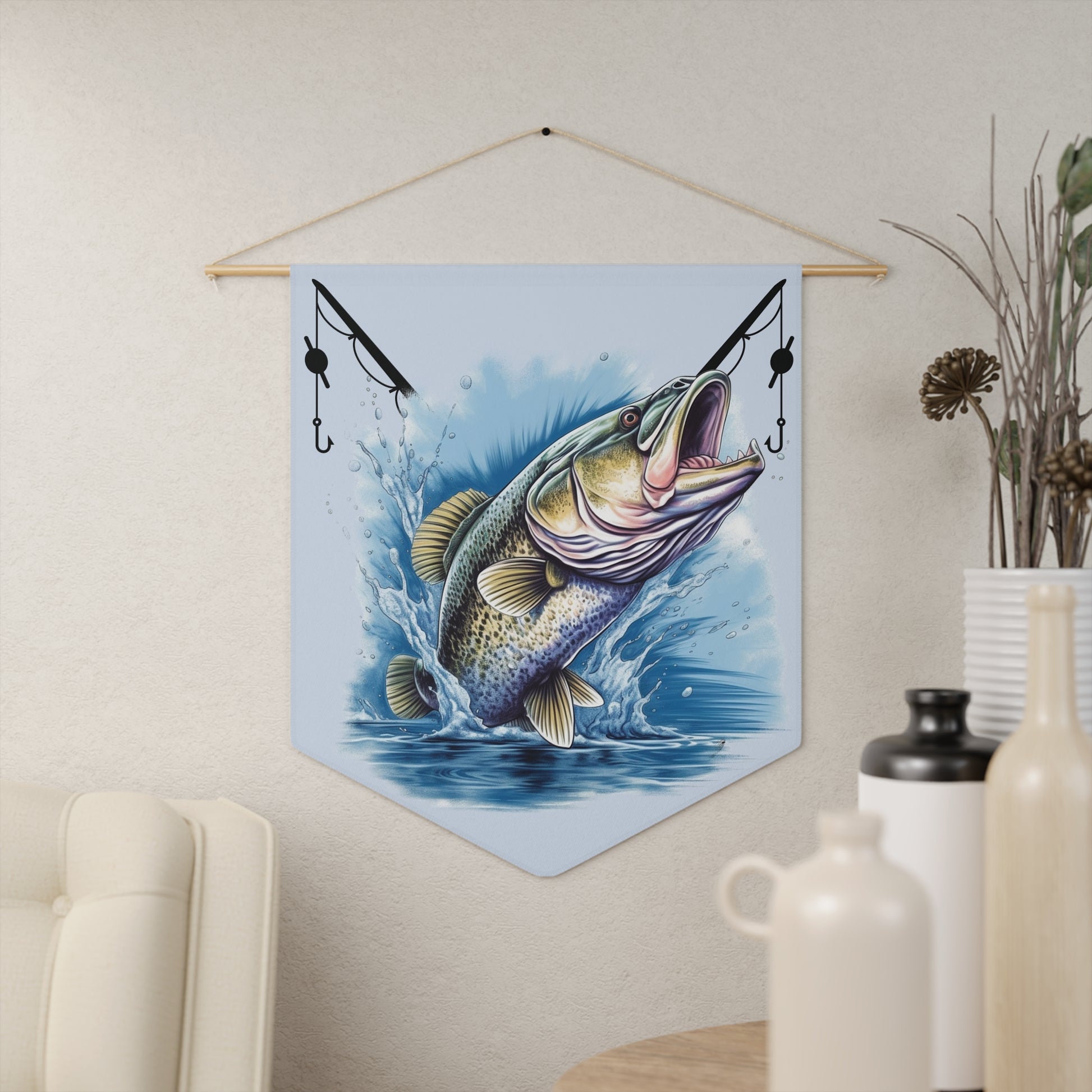 Fishing Walleye Pennant Banner — Jumping Fish Wall Decor for Anglers