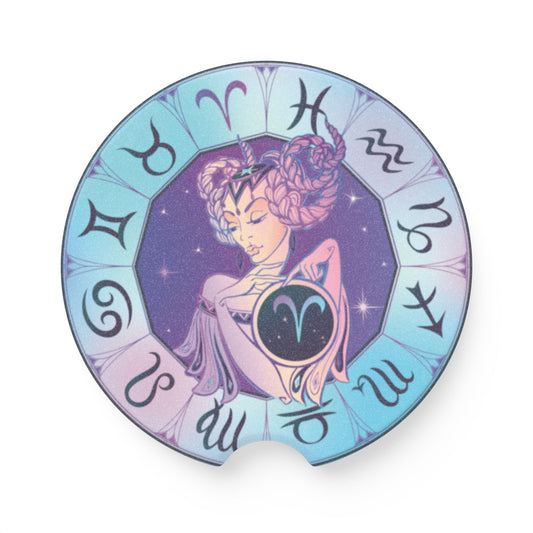 Zodiac Aries Soapstone Car Coaster — Astrological Horoscope Car Cup Holder Insert
