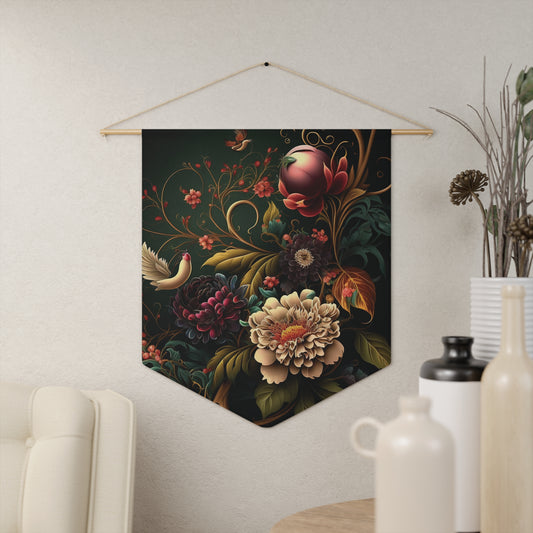 Vintage Floral Pennant Banner — Dark Botanical Tapestry Wall Hanging