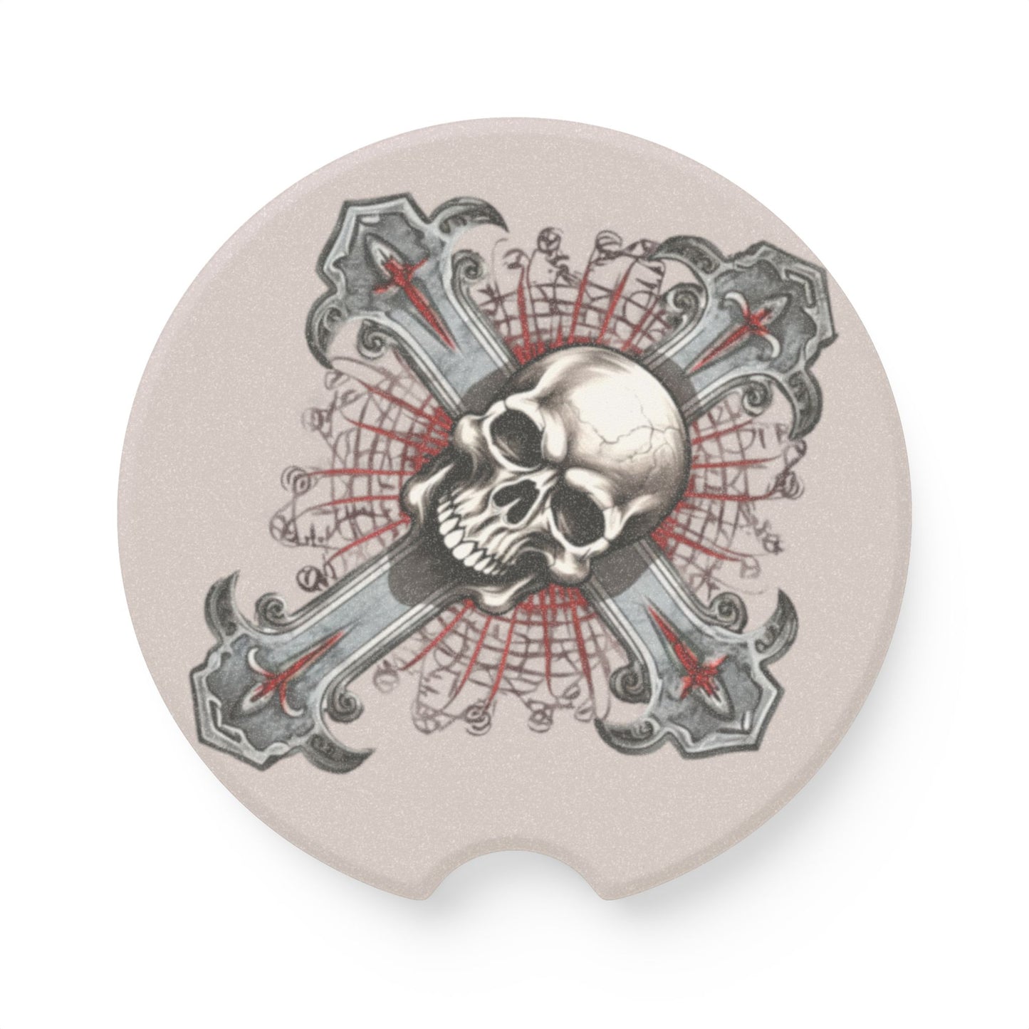 Skull & Cross Soapstone Car Coaster — Gothic Skull Drink Holder Protector