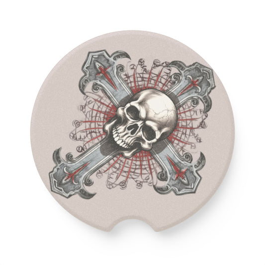 Skull & Cross Soapstone Car Coaster — Gothic Skull Drink Holder Protector