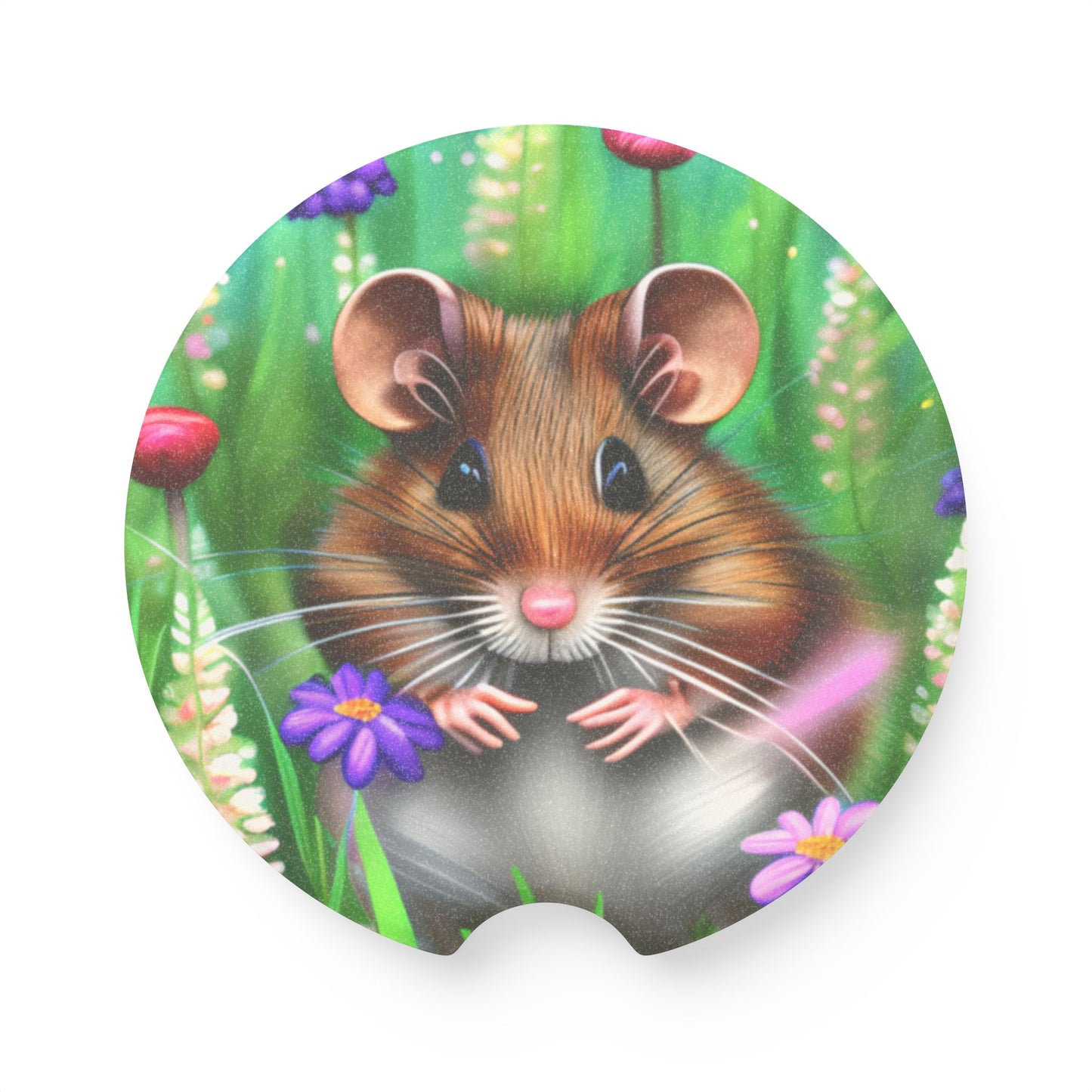 Cute Woodland Mouse Car Coaster — Soapstone Drink Coaster for Cupholder