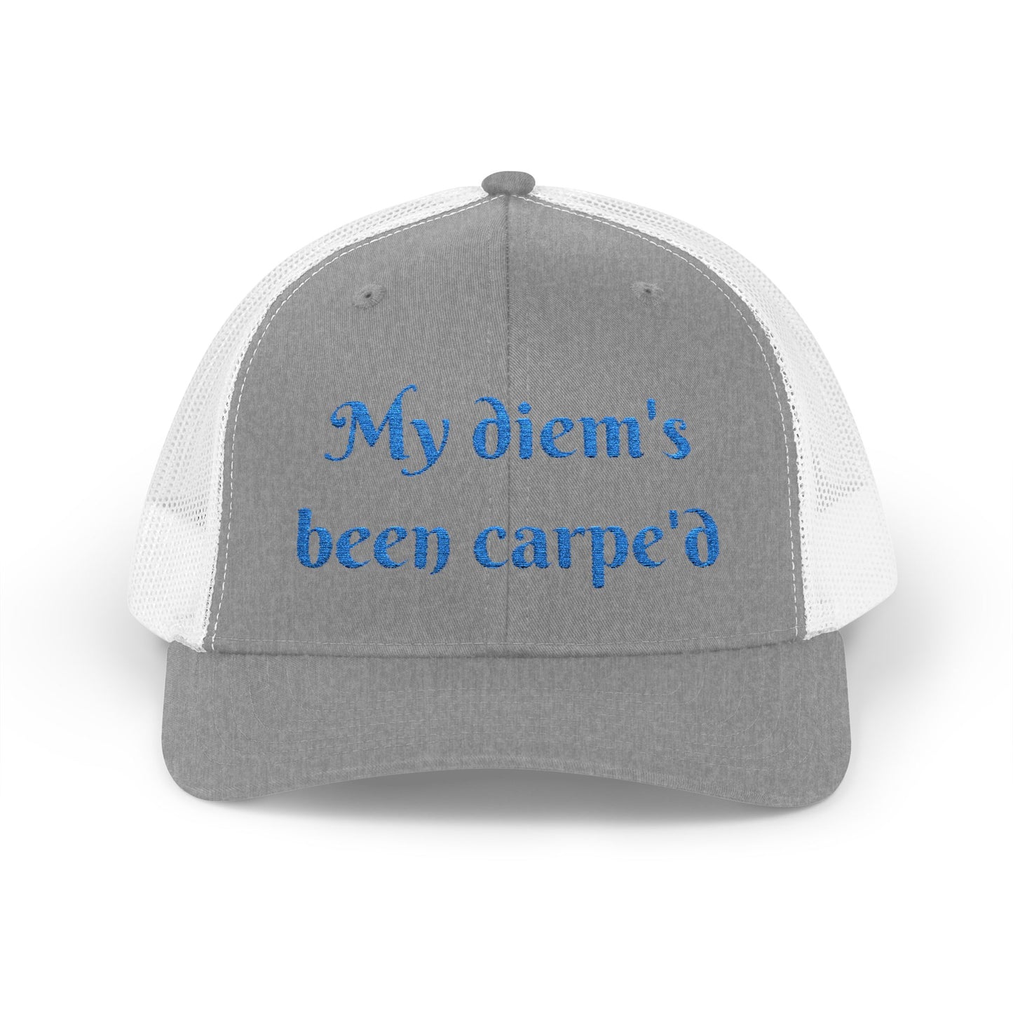 Sparkly Quote Snapback Trucker Cap-"My diem's been carpe'd"