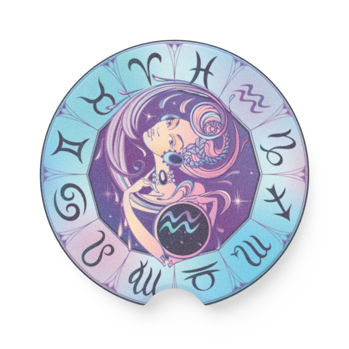 Astrology Zodiac Aquarius Soapstone Car Coaster — Aquarius Design