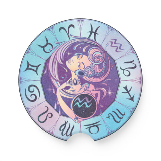 Astrology Zodiac Aquarius Soapstone Car Coaster — Aquarius Design