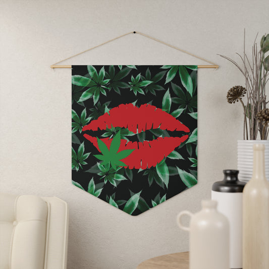 Cannabis Kiss Pennant Wall Banner — Green Leaf Botanical Decor