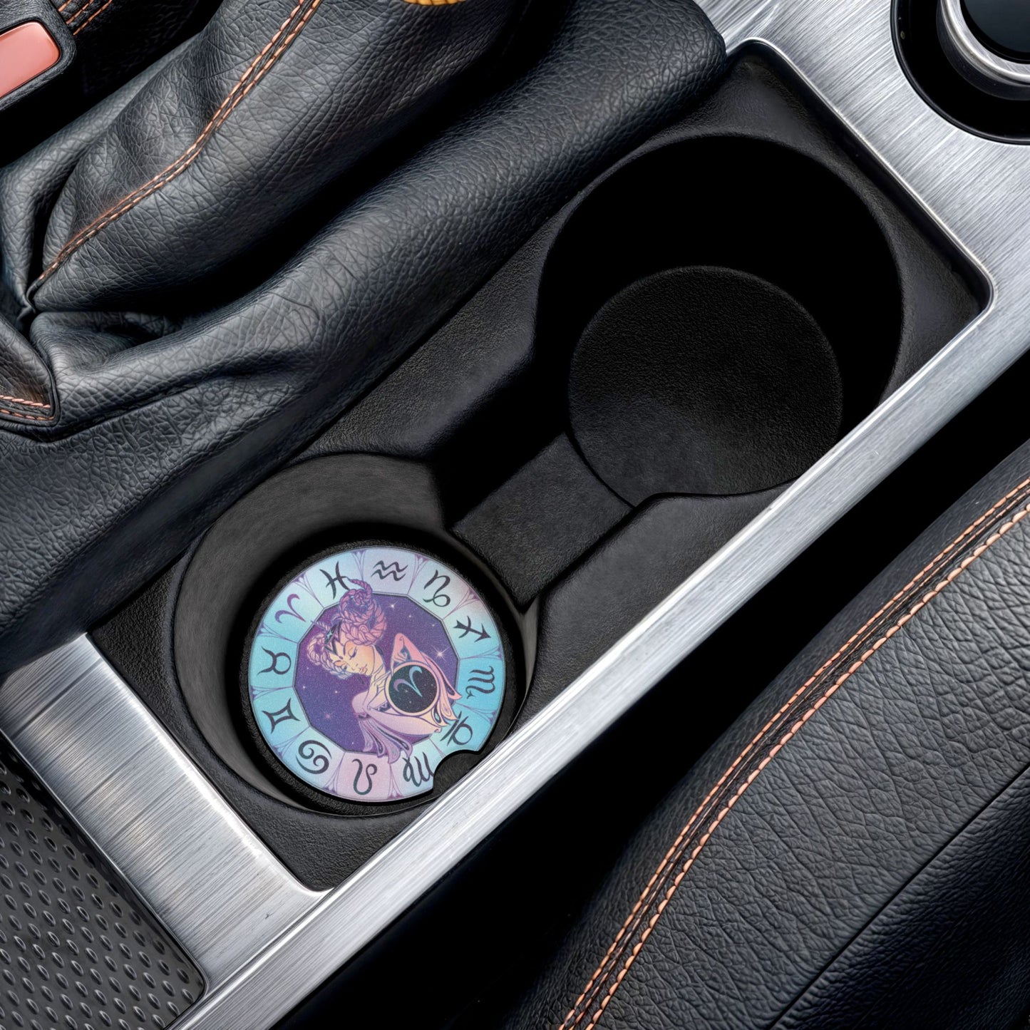Zodiac Aries Soapstone Car Coaster — Astrological Horoscope Car Cup Holder Insert