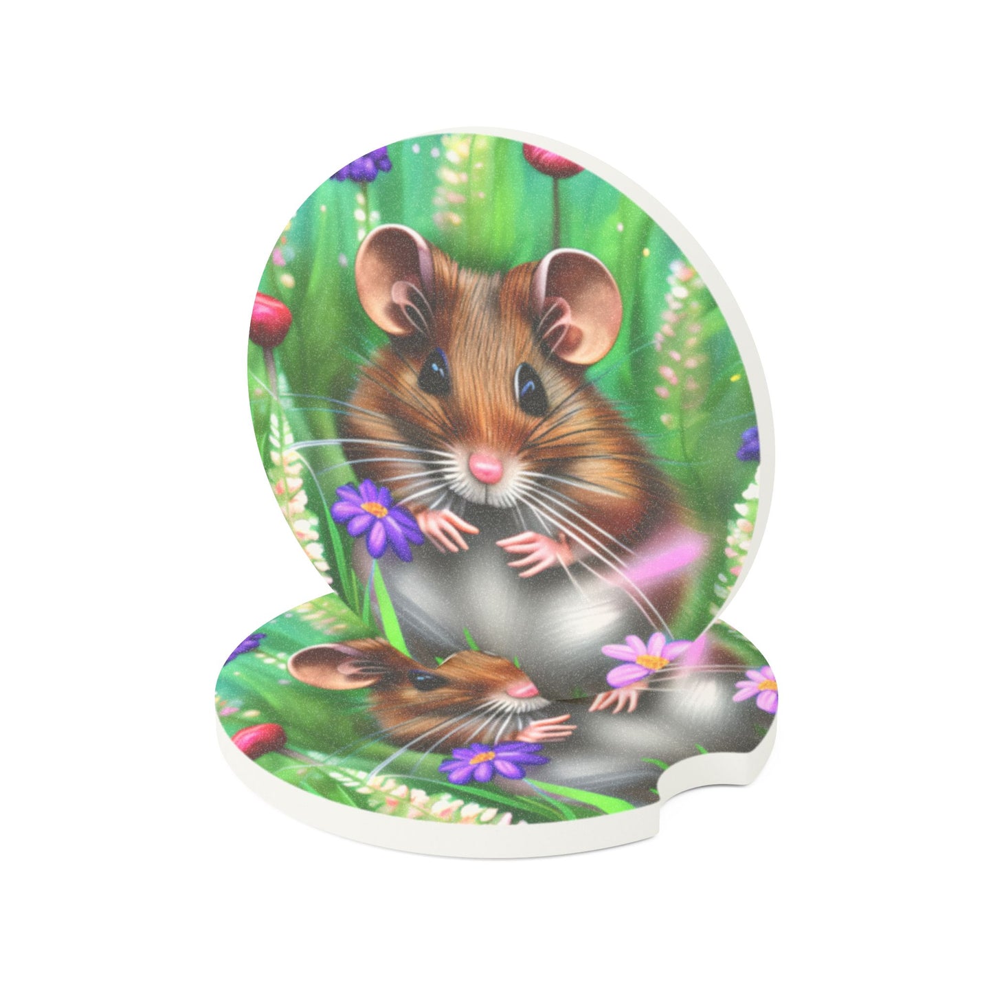 Cute Woodland Mouse Car Coaster — Soapstone Drink Coaster for Cupholder