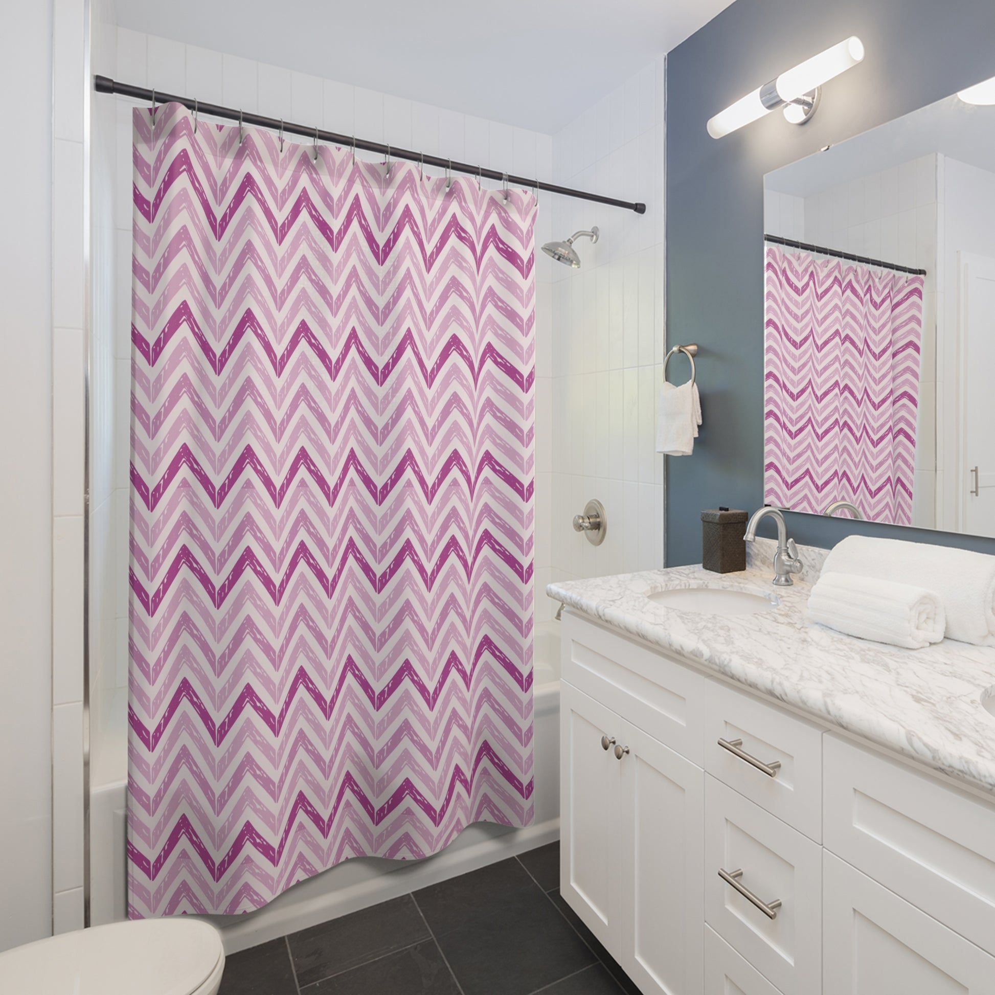 Chevron Print Shower Curtain - Pink and White
