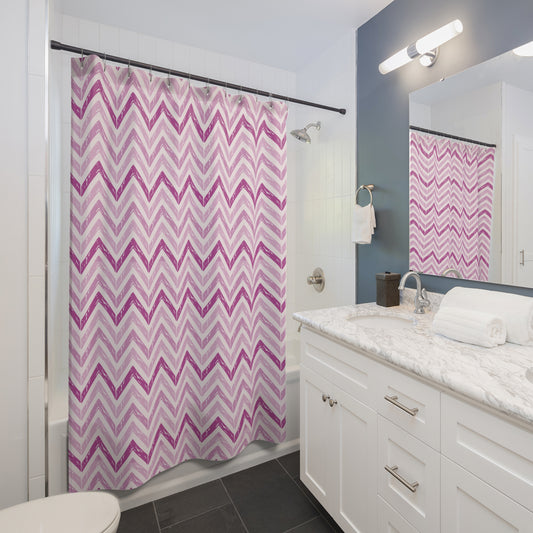Chevron Print Shower Curtain - Pink and White