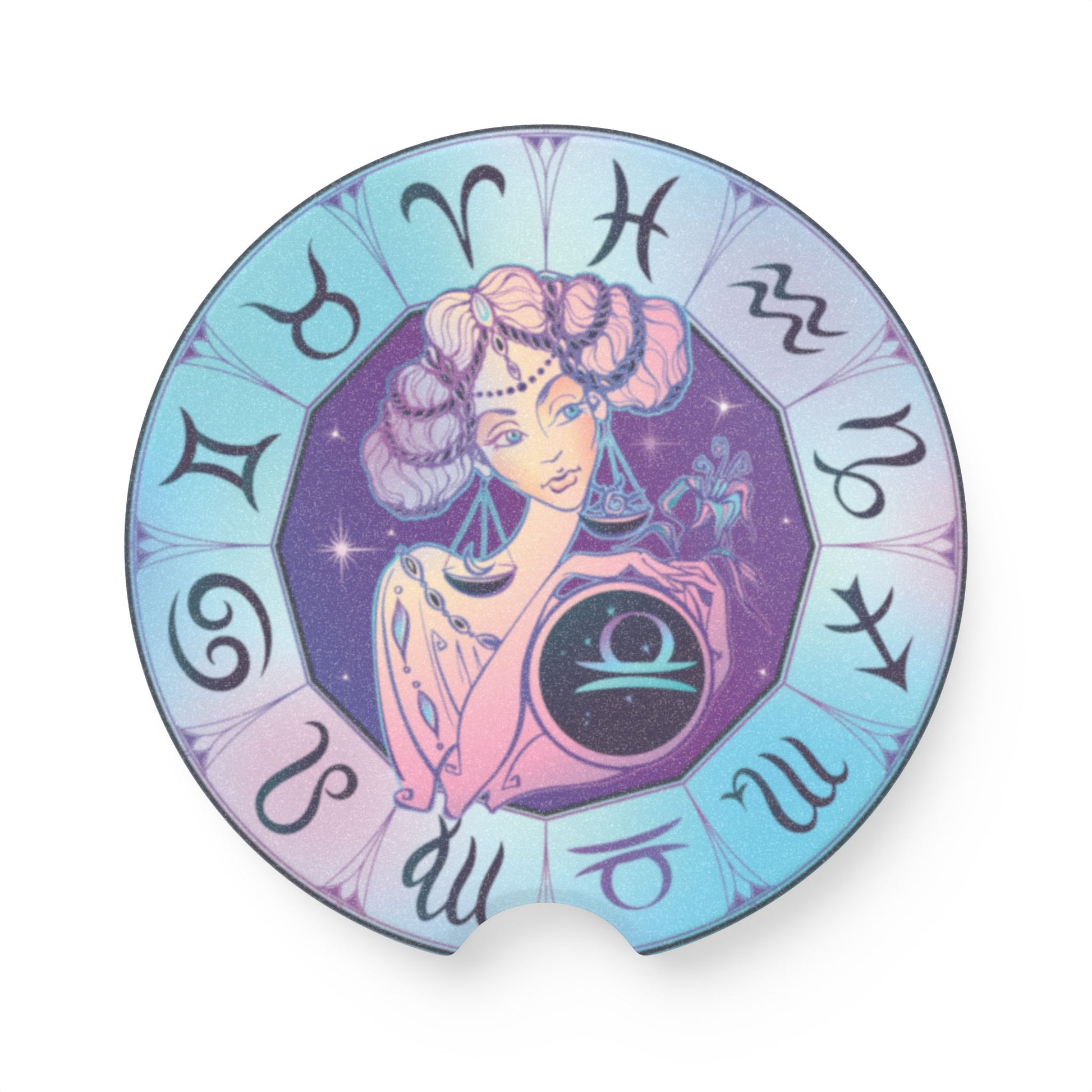 Zodiac Libra Soapstone Car Coaster — Astrological Celestial Cup Holder Protector