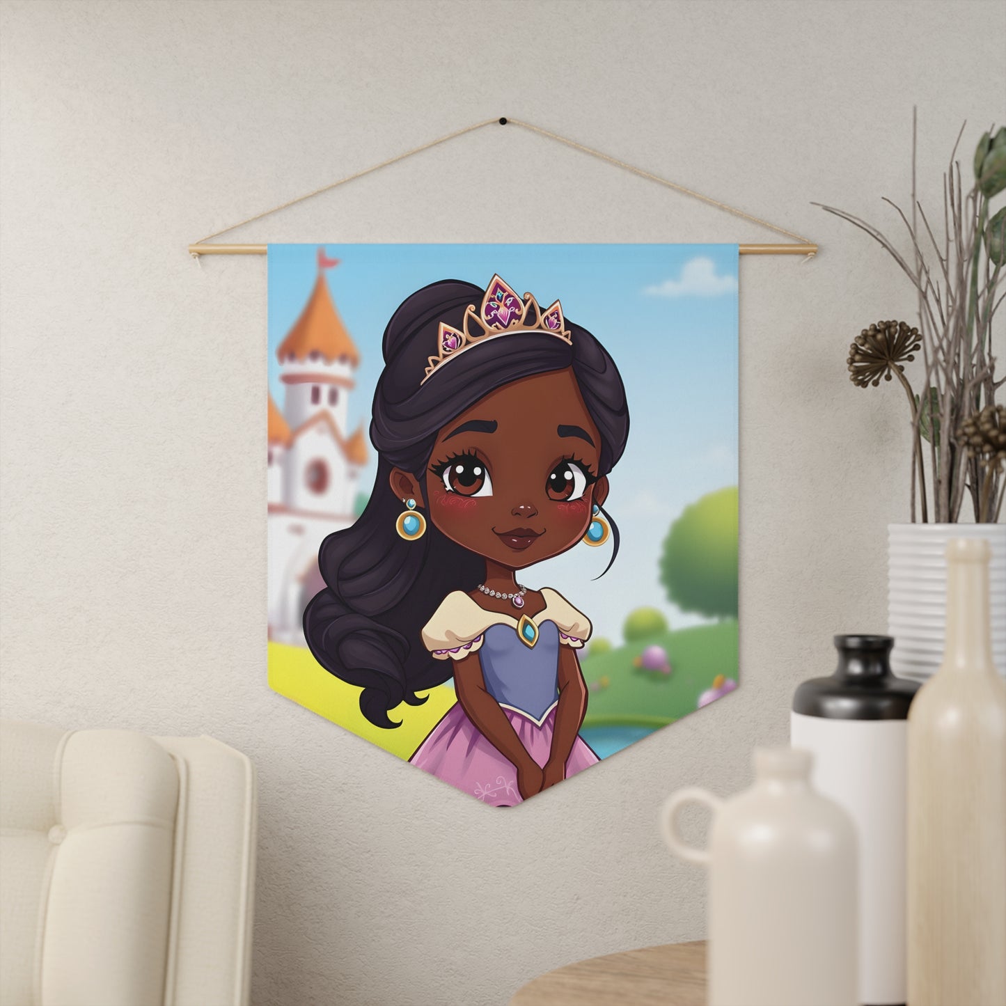 Princess Kids Pennant Wall Banner — Cute Dark-Skinned Princess Nursery Decor