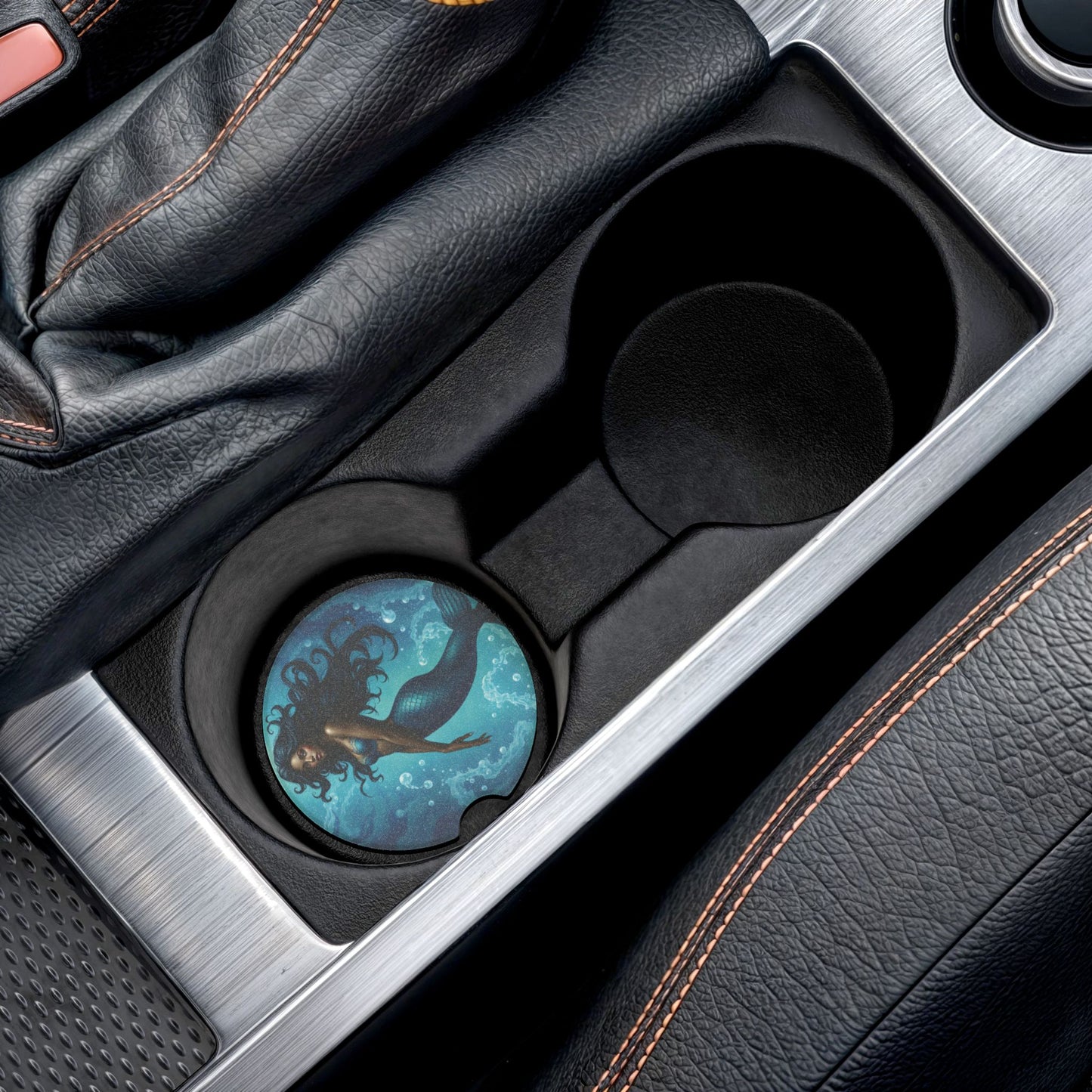 Mermaid Car Coaster — Blue Sea Soapstone Drink Holder for Cupholders