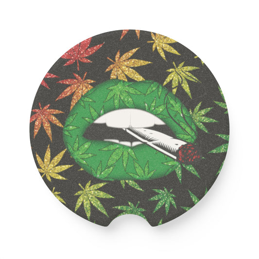 Soapstone Car Coaster — Cannabis Leaf Rolling Joint Design (Car Cup Holder Protector)