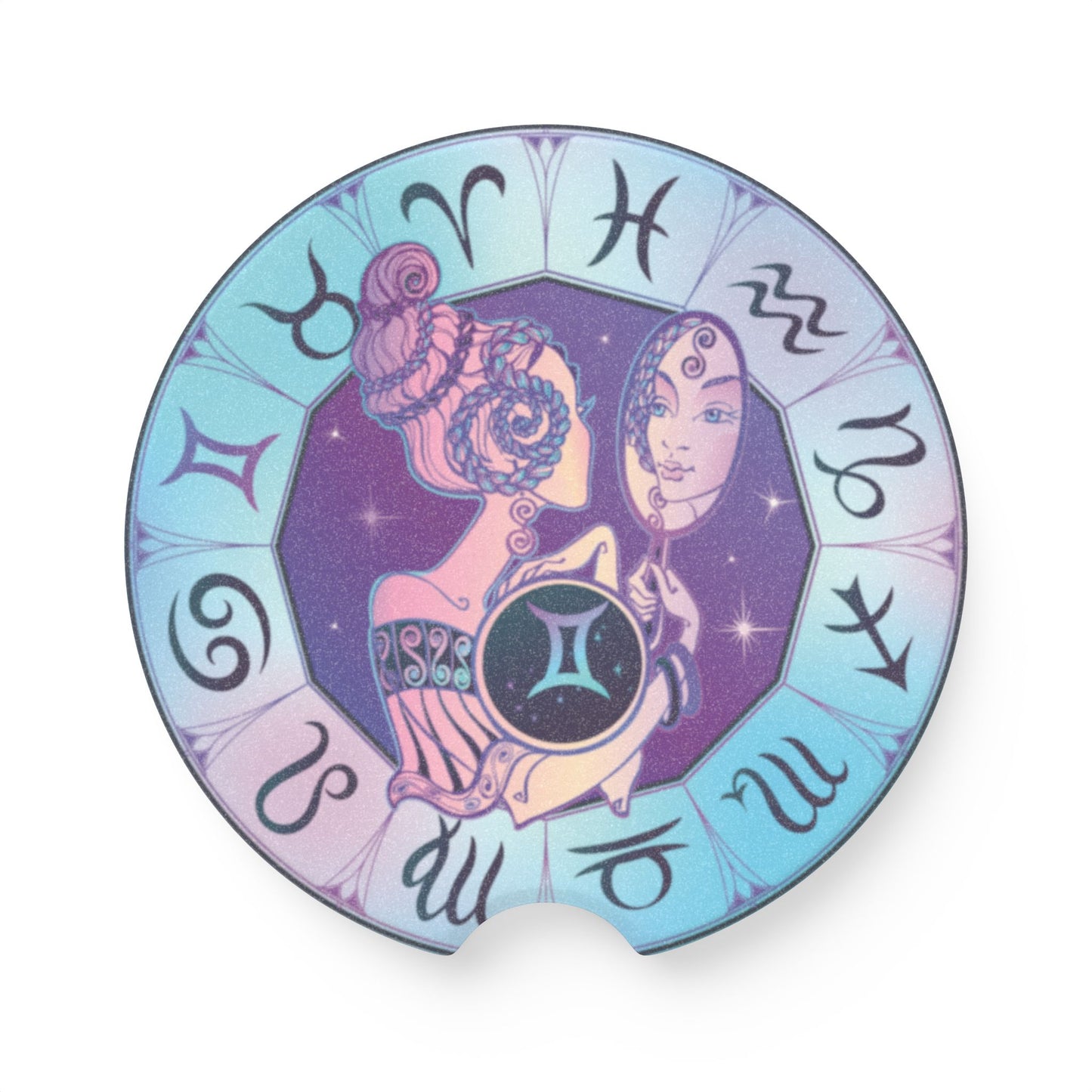 Gemini Zodiac Soapstone Car Coaster — Astrology Car Cup Holder Insert