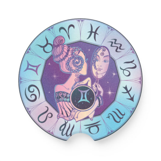 Gemini Zodiac Soapstone Car Coaster — Astrology Car Cup Holder Insert