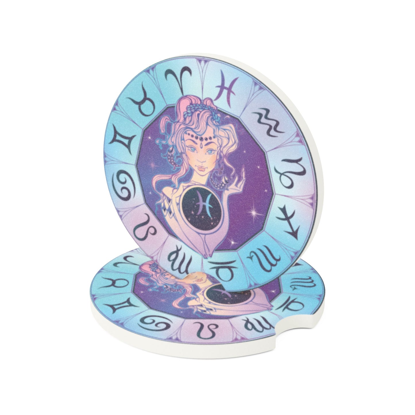 Pisces Zodiac Car Coaster — Astrological Soapstone Drink Holder